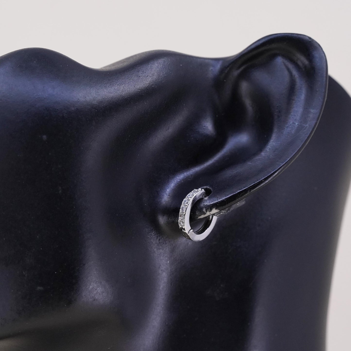 0.5”, Vintage sterling silver single earring, 925 huggie hoop with cz