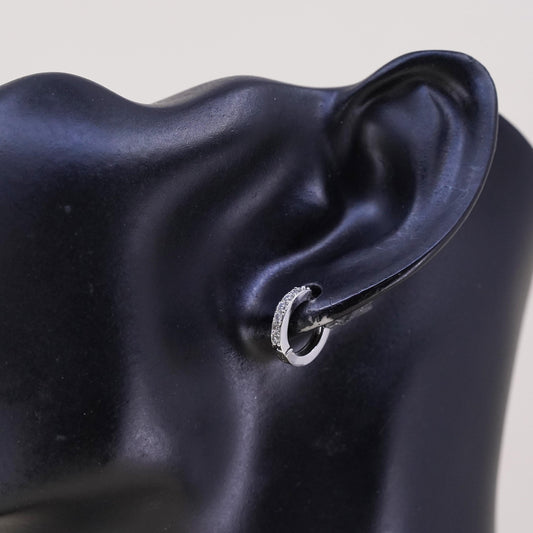 0.5”, Vintage sterling silver single earring, 925 huggie hoop with cz