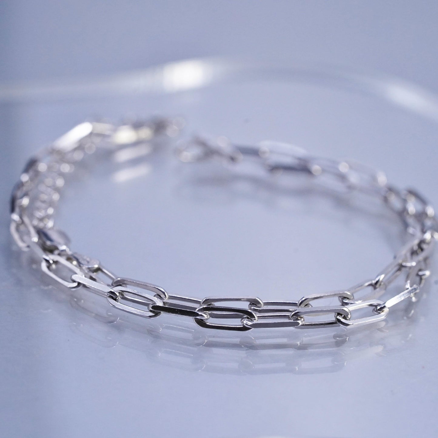 13+2", vtg Sterling 925 silver handmade elongated oval chain choker necklace