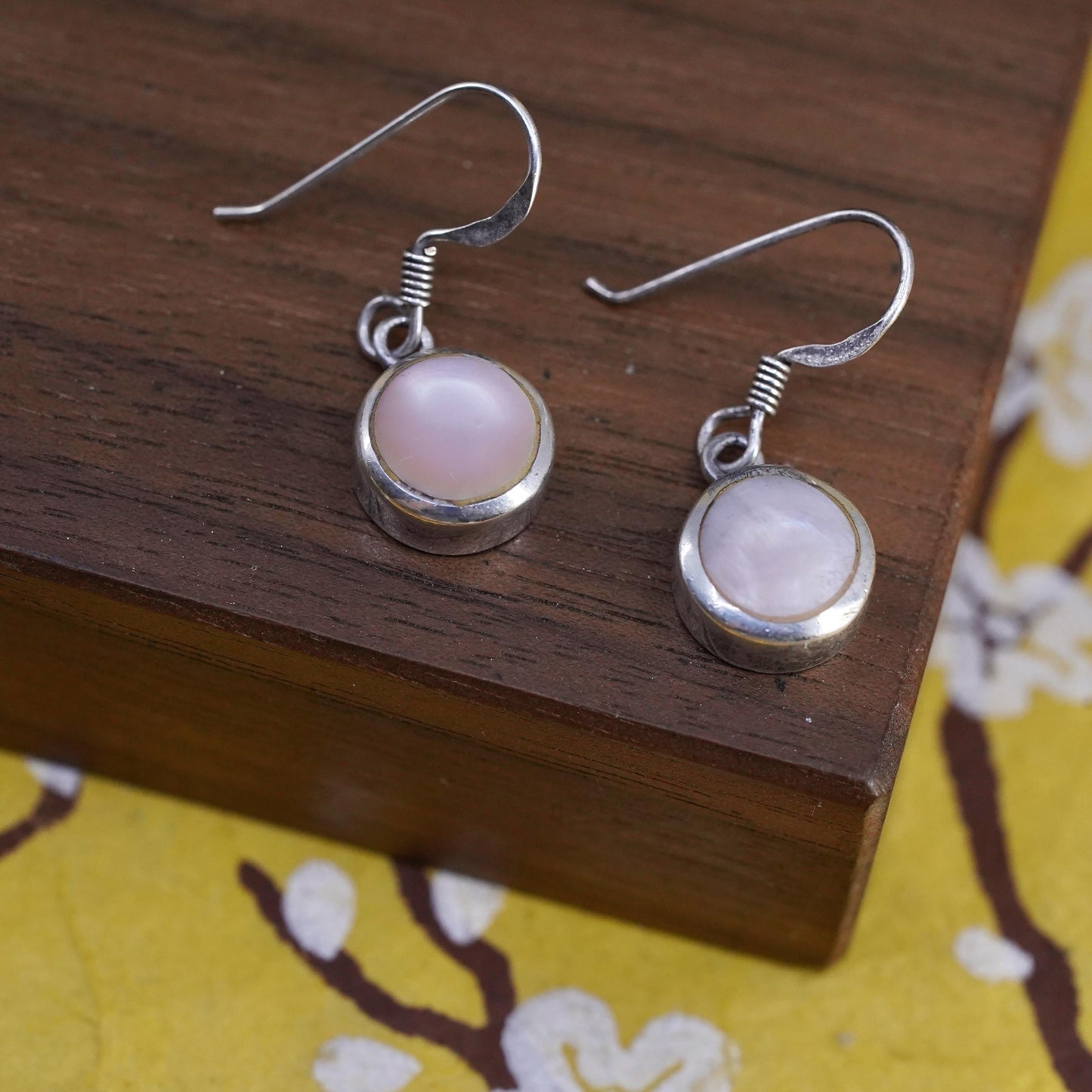 Vintage 925 Sterling silver handmade earrings with mother of pearl inlay