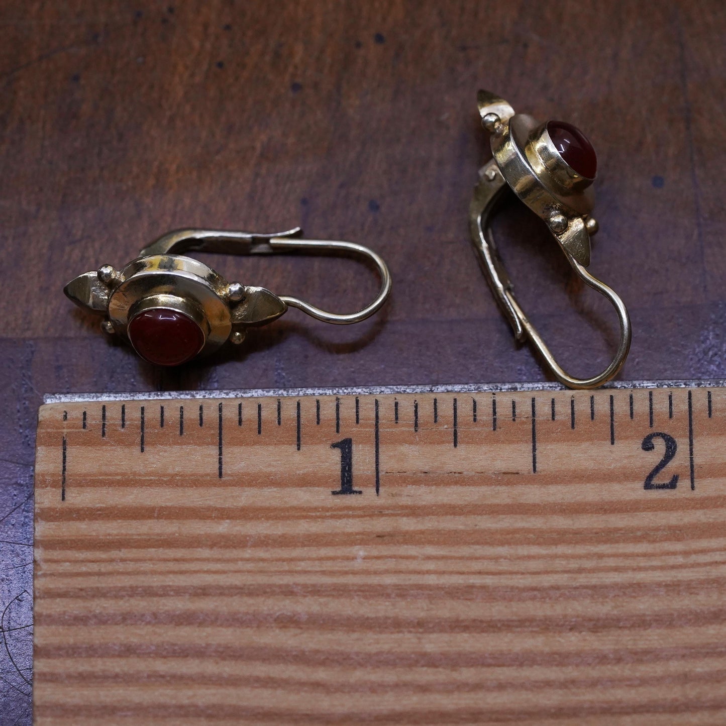 Vermeil gold over Sterling 925 Silver Earrings with carnelian and lever back