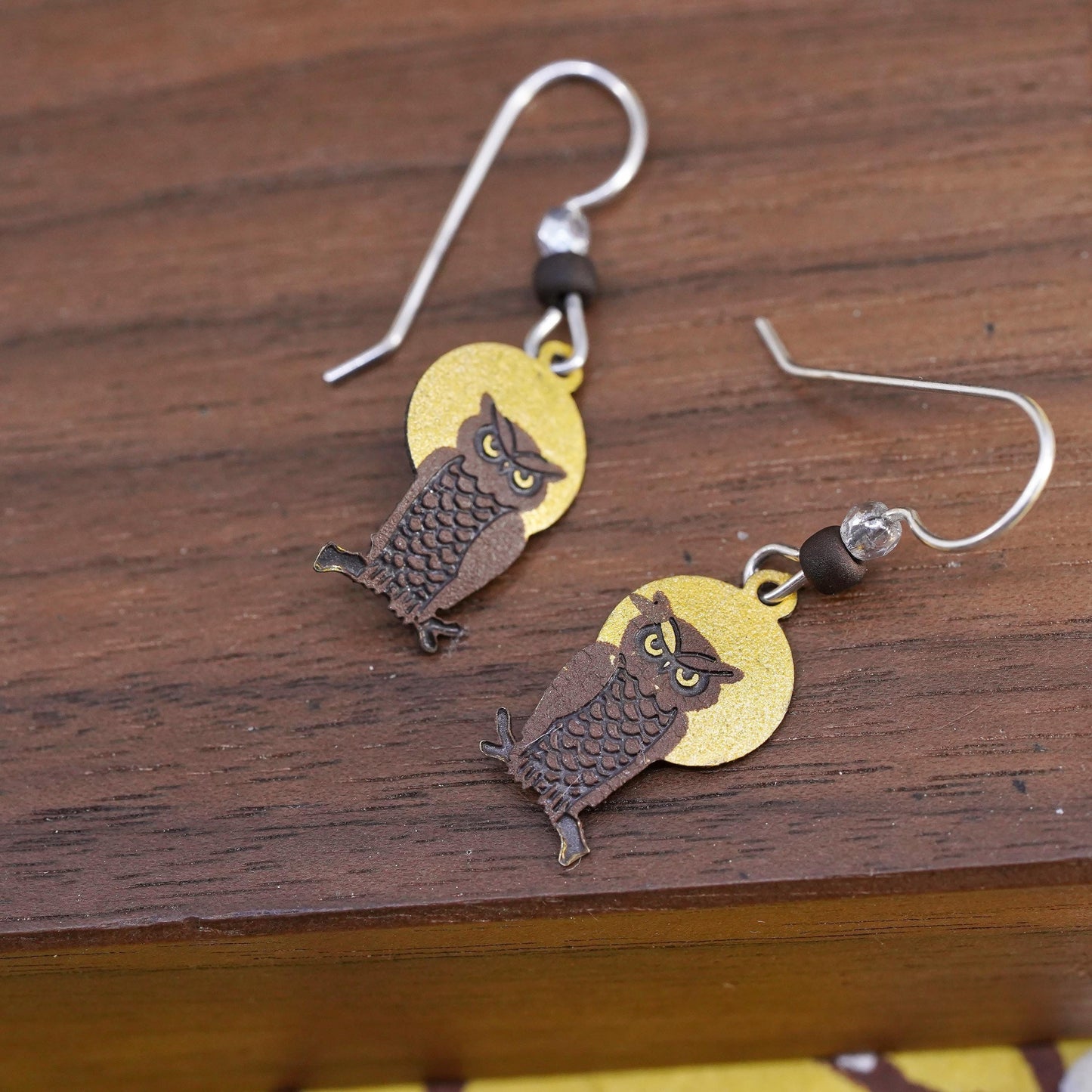 Vintage Sterling silver handmade earrings, 925 enamel owl