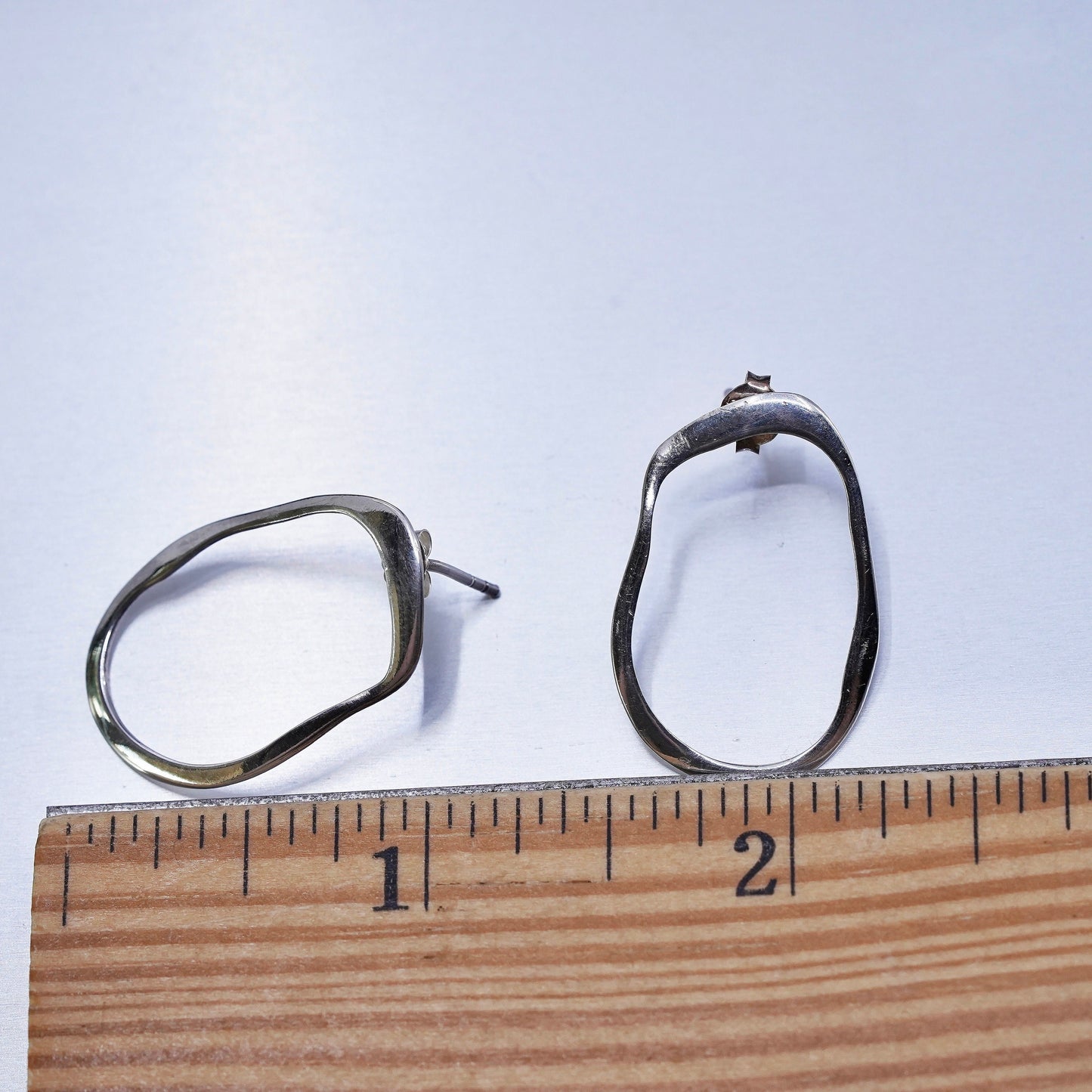 Vintage Sterling 925 silver handmade earrings, oval studs