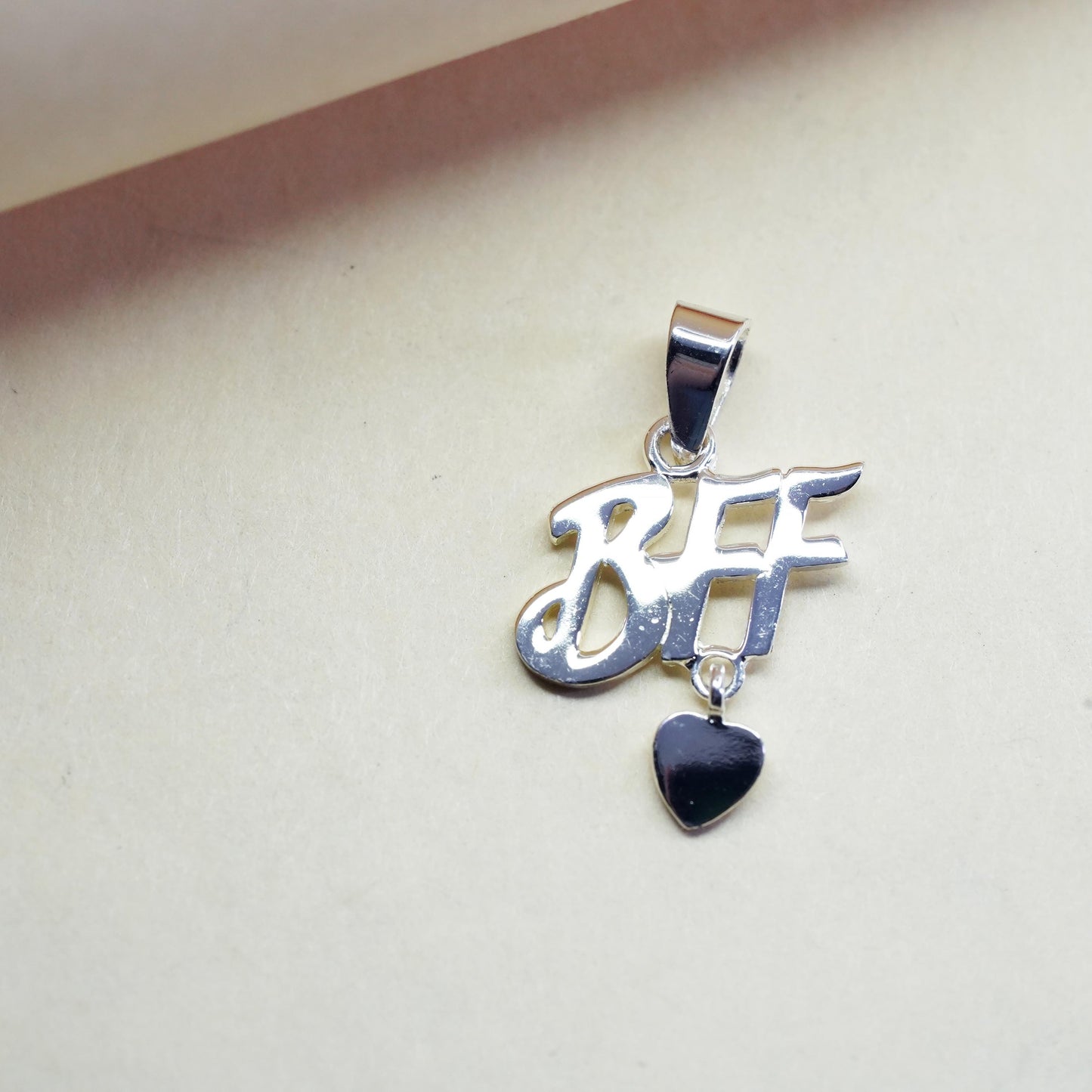 Vintage sterling silver charm, 925 BBF best friends forever pendant with heart