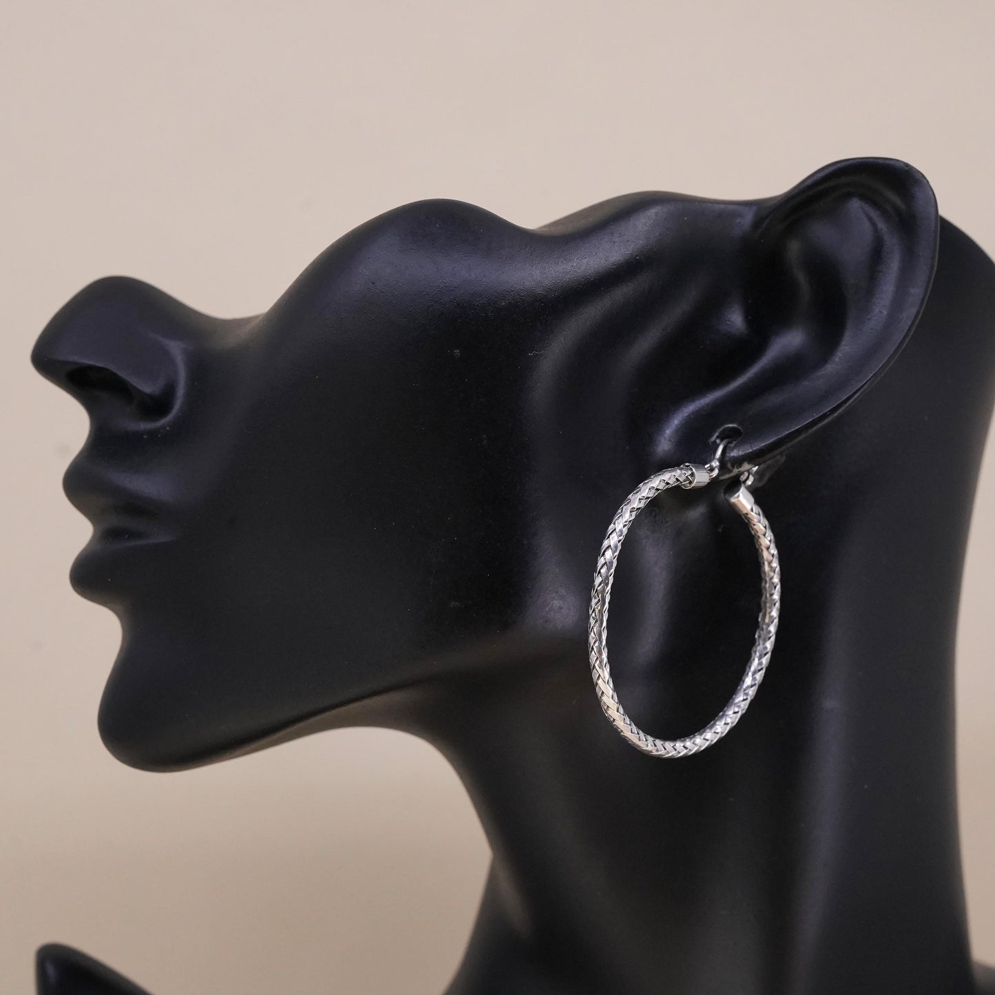 1.5", Vintage sterling 925 silver loop single earring, woven braided hoop