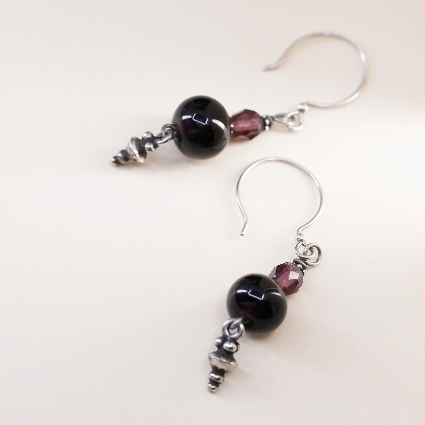 Vintage Sterling 925 silver handmade earrings with amethyst beads