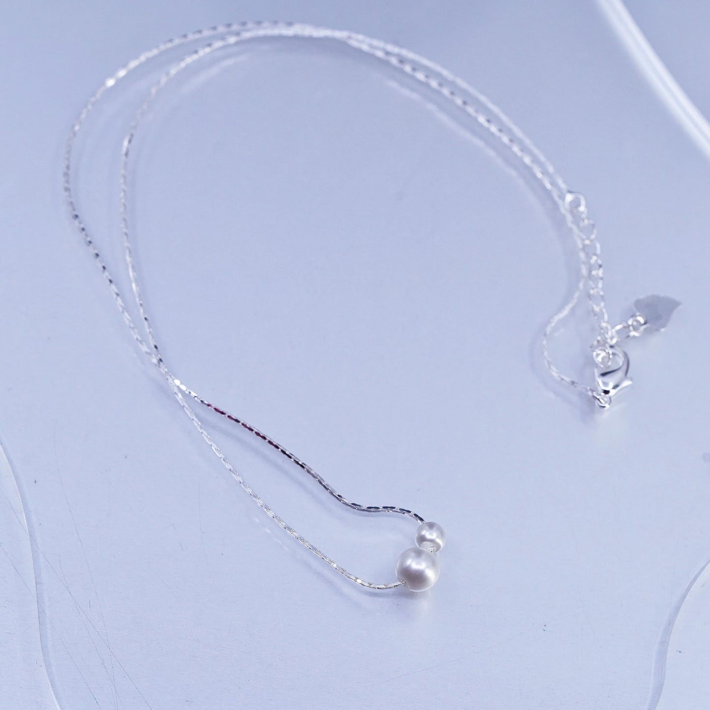 16+1", vintage Sterling 925 silver handmade snake chain necklace pearl beads