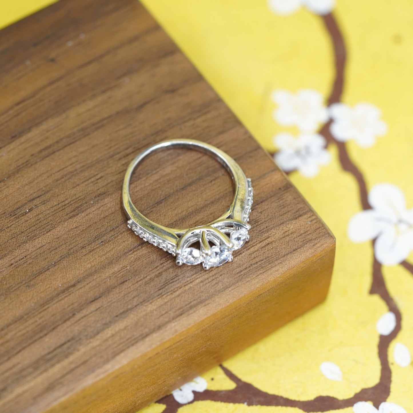 Size 8, vintage Sterling silver handmade ring, 925 engagement band with cz