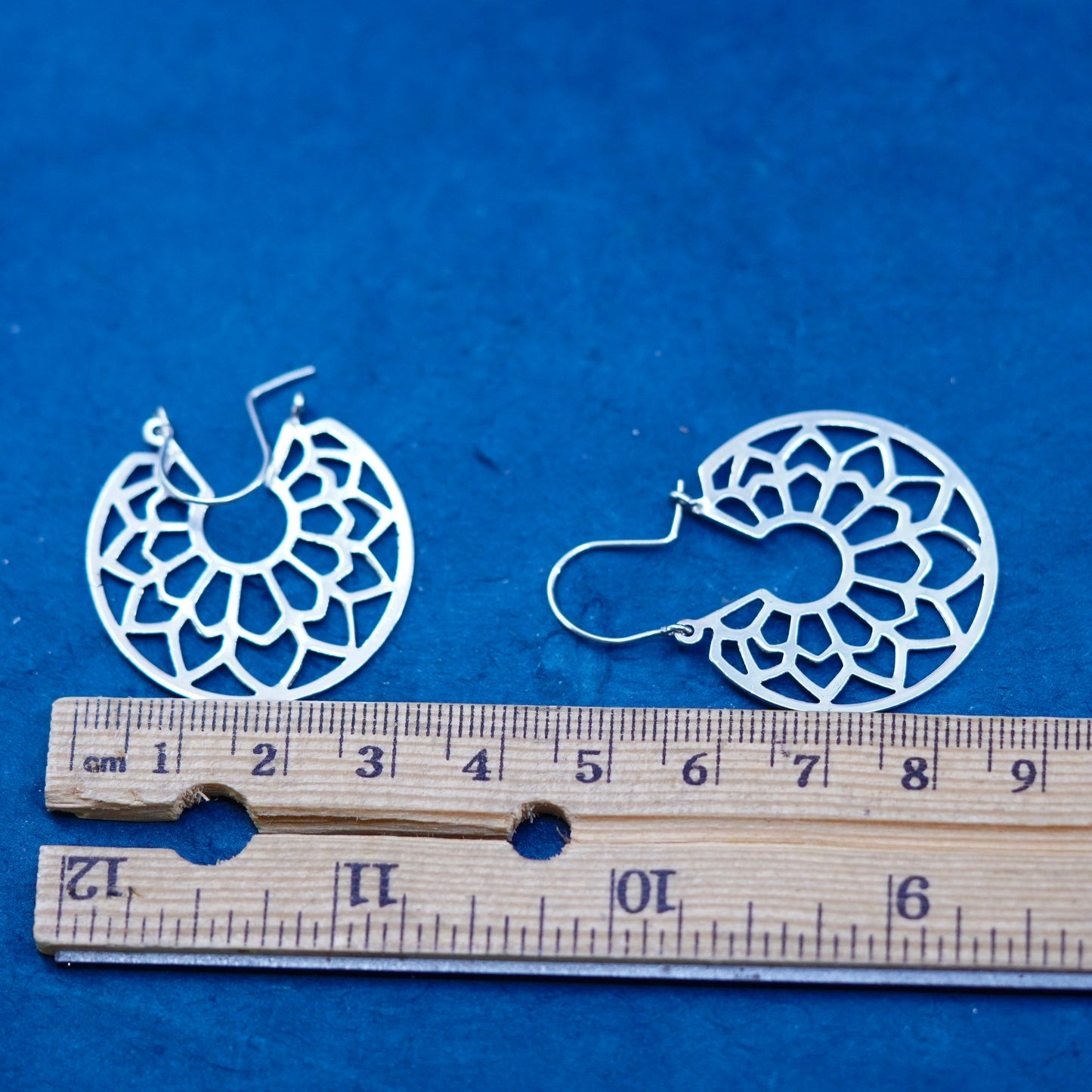 1.25”, Vintage Sterling silver handmade earrings, filigree 925 hoops