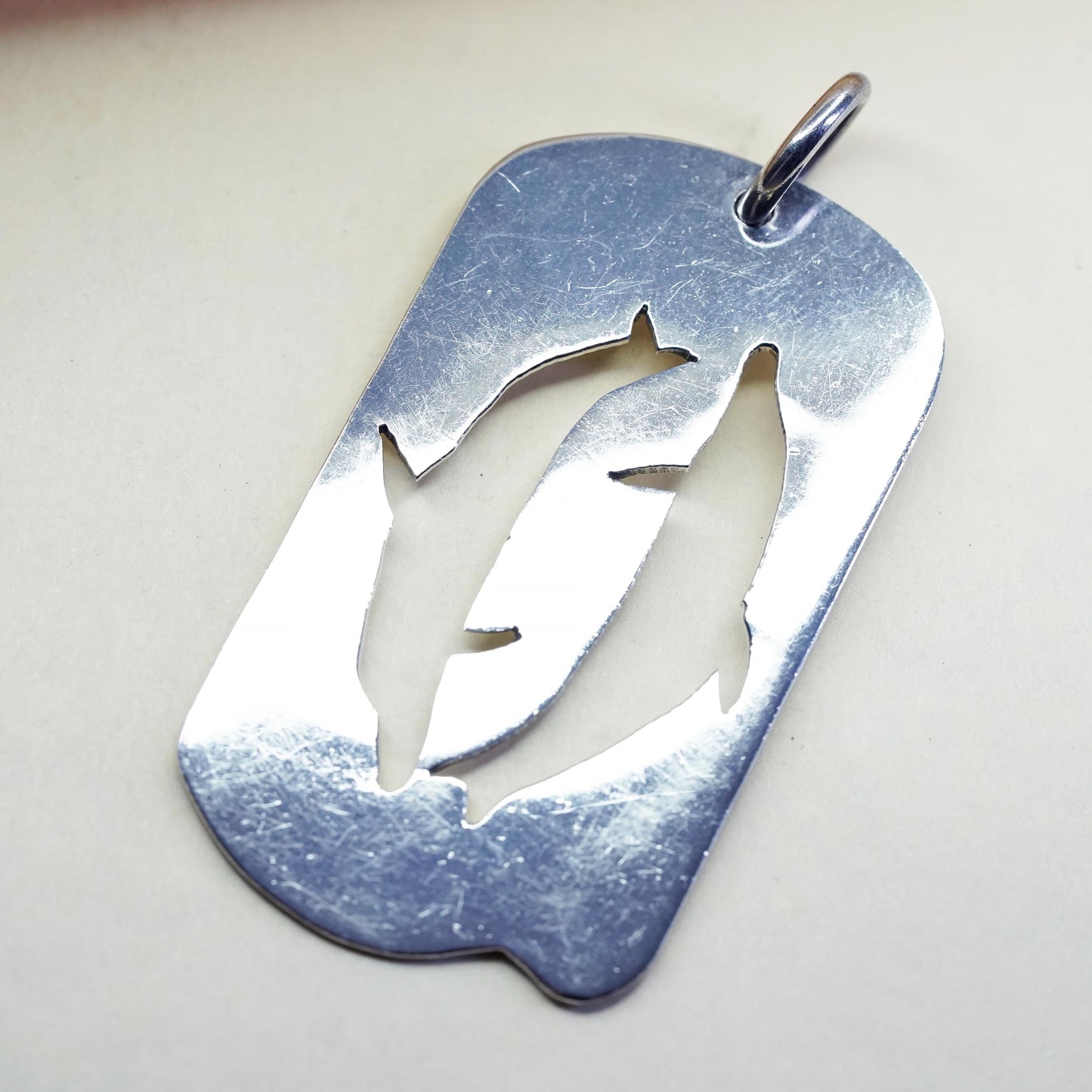 Vintage sterling silver double dolphin pendant, 925 handmade charm
