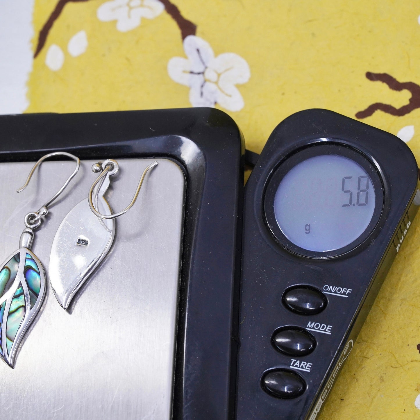 Vintage Sterling 925 silver handmade leaf earrings with abalone inlay