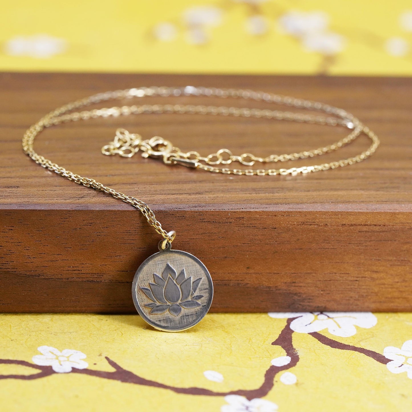 14+2", sterling silver necklace, vermeil gold 925 chain Lotus flower pendant