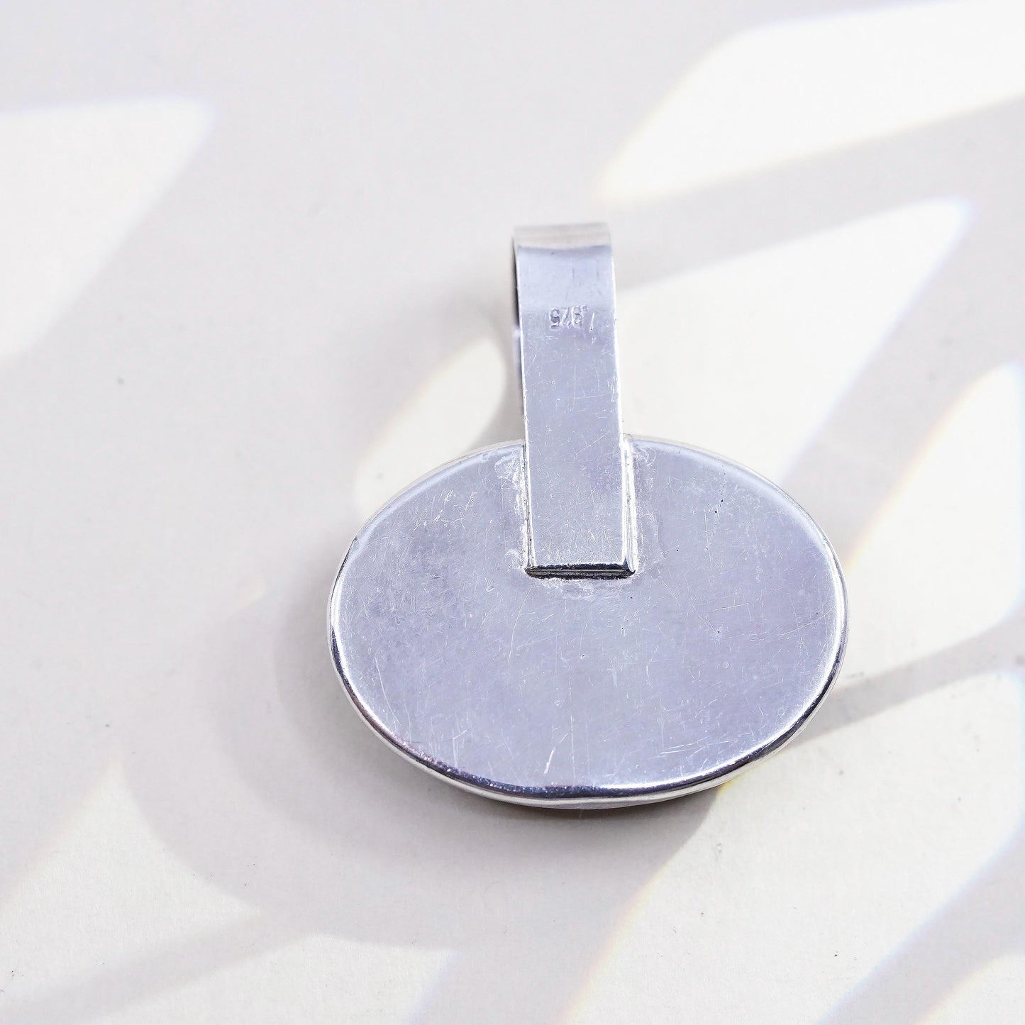 VTG Sterling Silver Blue Sodalite Oval Cabochon Pendant, Modernist 925 Jewelry