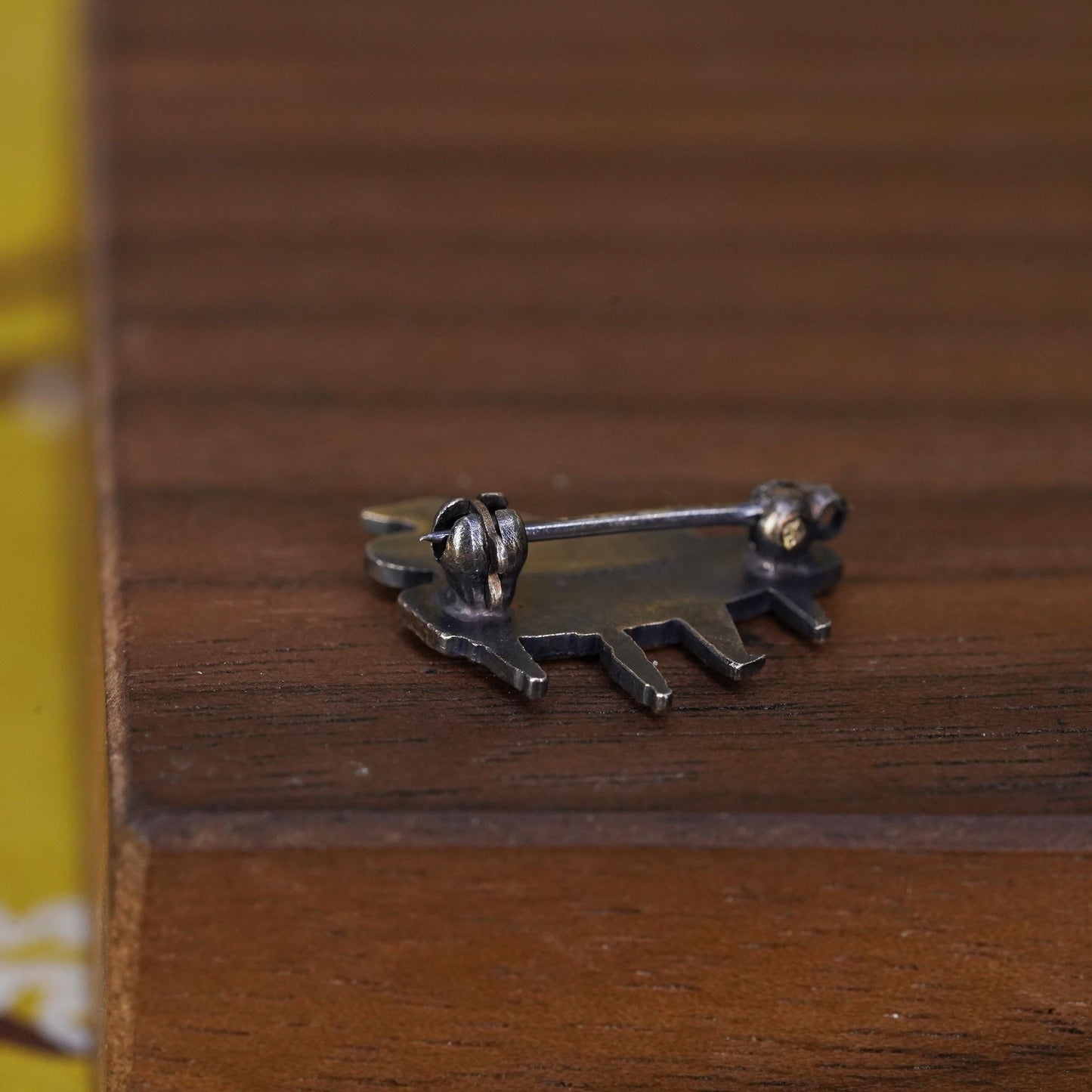 Vintage antique southwestern handmade sterling silver black enamel piano brooch