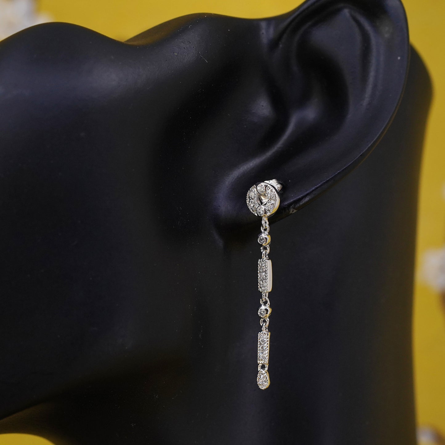 Vintage Sterling 925 silver handmade earrings with circle CZ