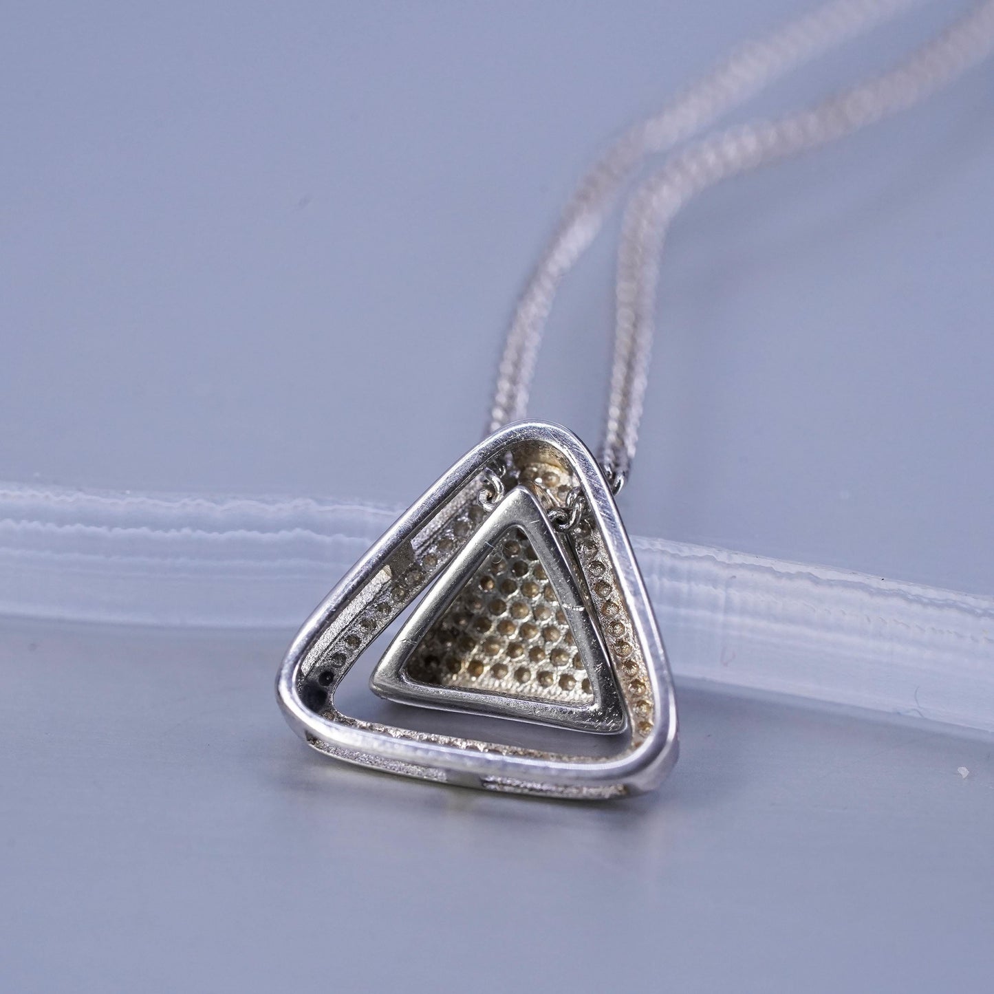 16+1”, vintage Sterling 925 silver curb chain necklace with triangular pendant