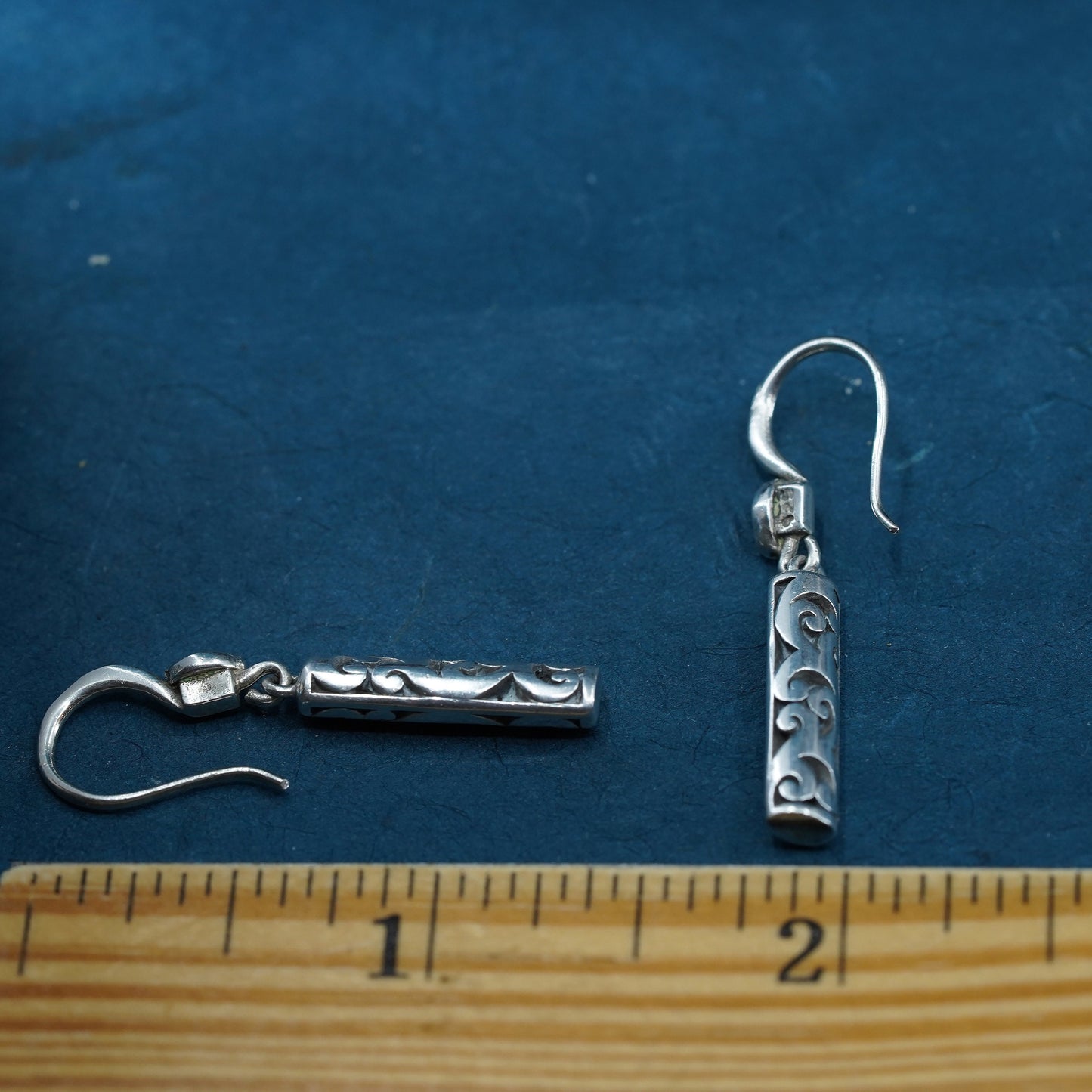 Vintage sterling silver handmade earrings, 925 Bali beads long drop