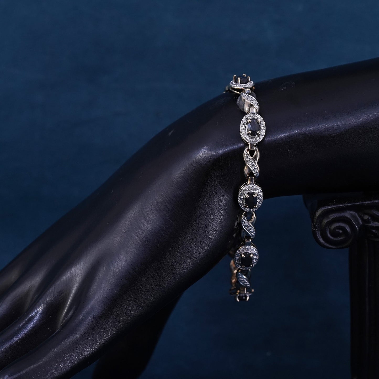 7”, vermeil gold over sterling 925 silver tennis bracelet with sapphire diamond