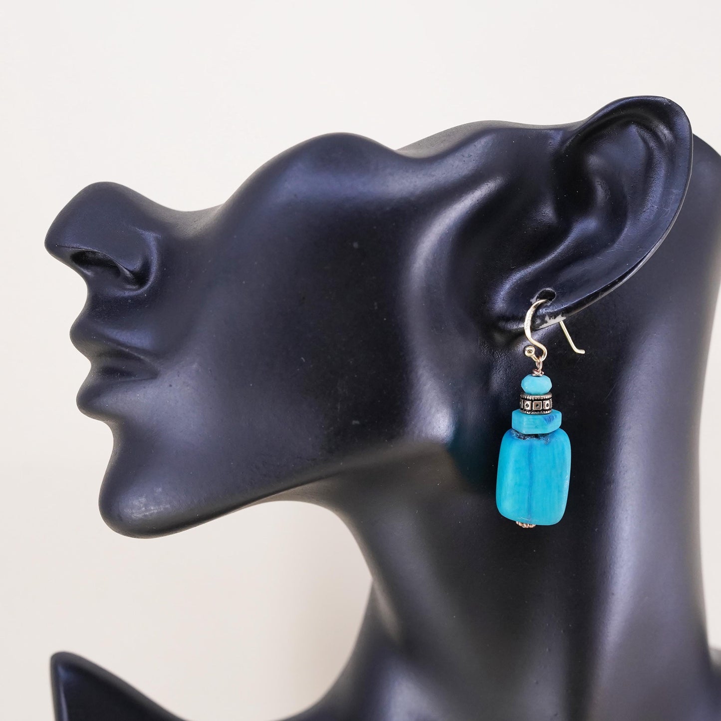 Vintage sterling 925 silver handmade earrings with turquoise nugget