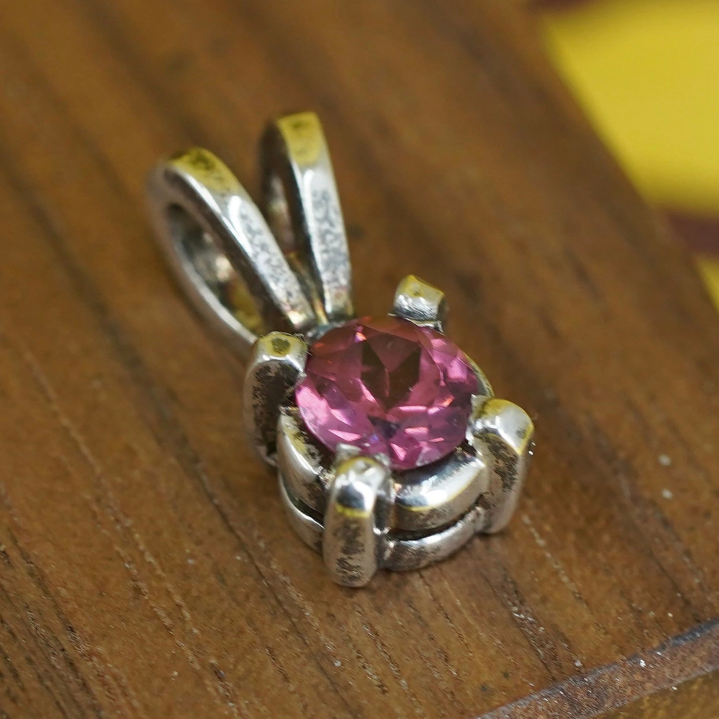Vintage Sterling 925 silver handmade pendant with pink crystal