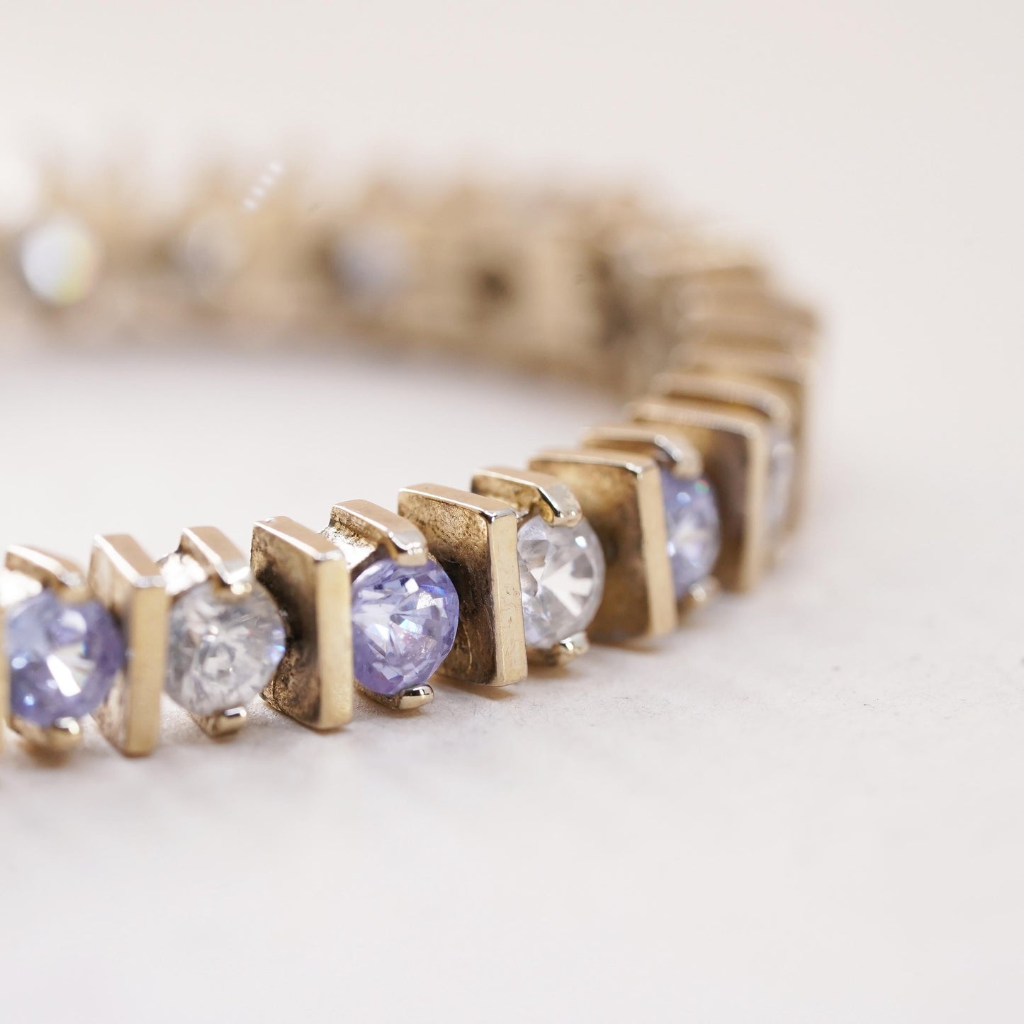 7", Vintage vermeil gold over Sterling 925 silver tennis bracelet with cz
