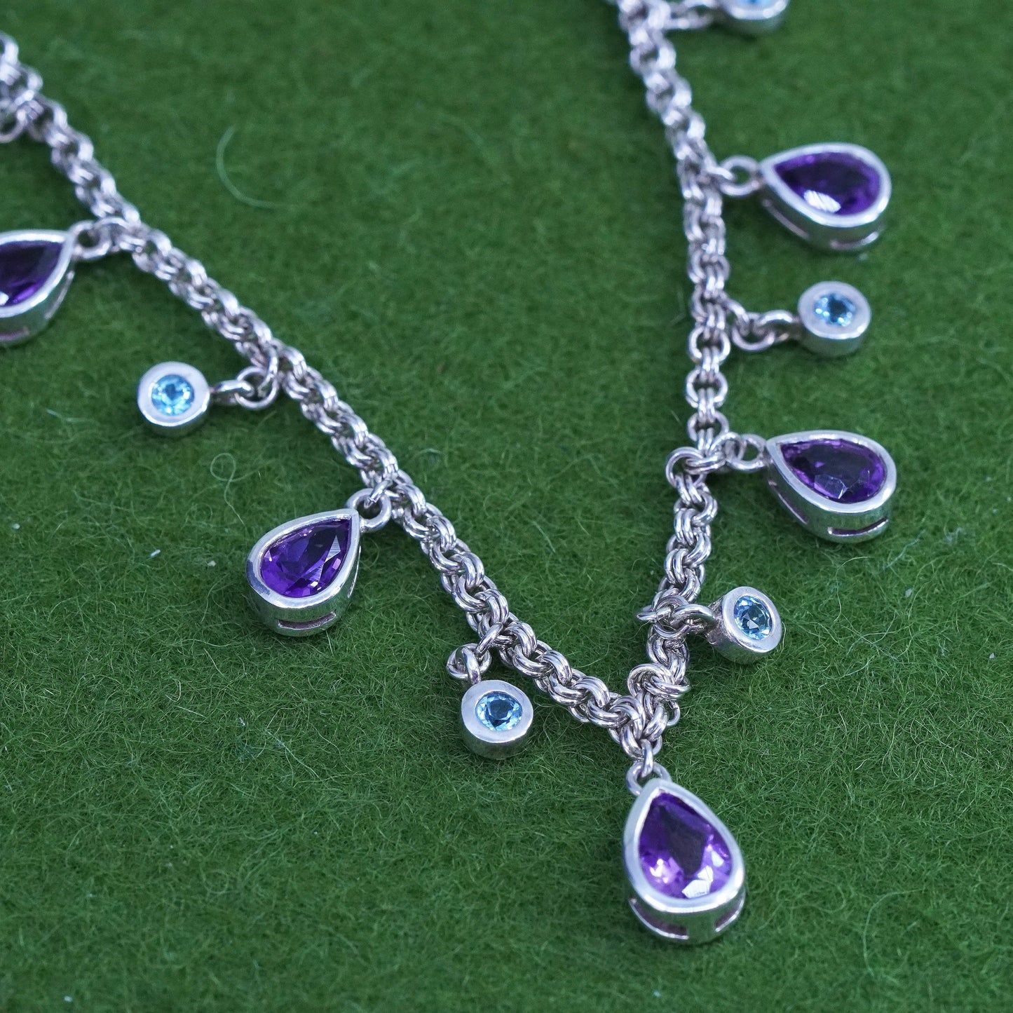 16+2", veg Sterling 925 silver handmade necklace with teardrop amethyst pendant