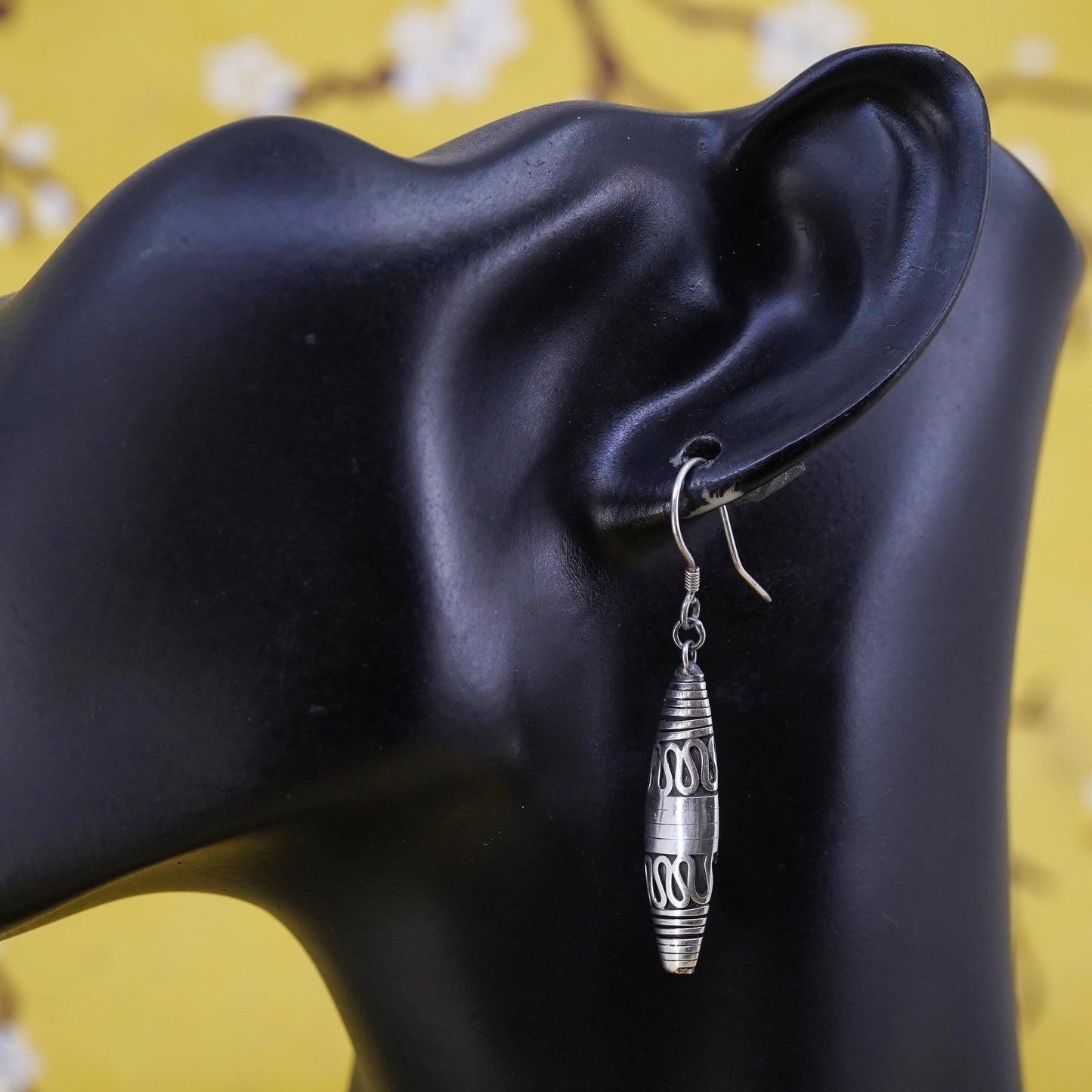 Vintage Mexico Sterling silver handmade earrings, 925 wired wrapped dangles