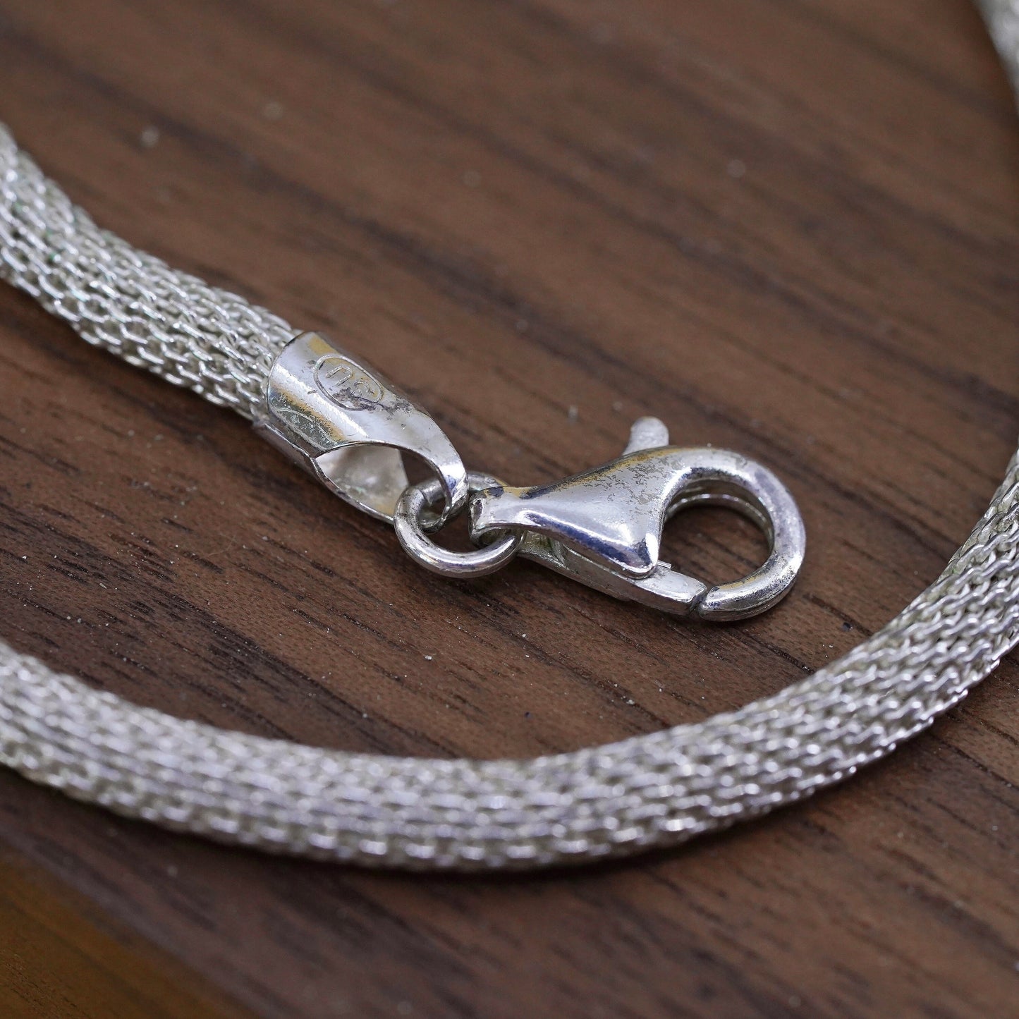 16", 4mm, vintage Sterling silver necklace, Italian 925 mesh link chain
