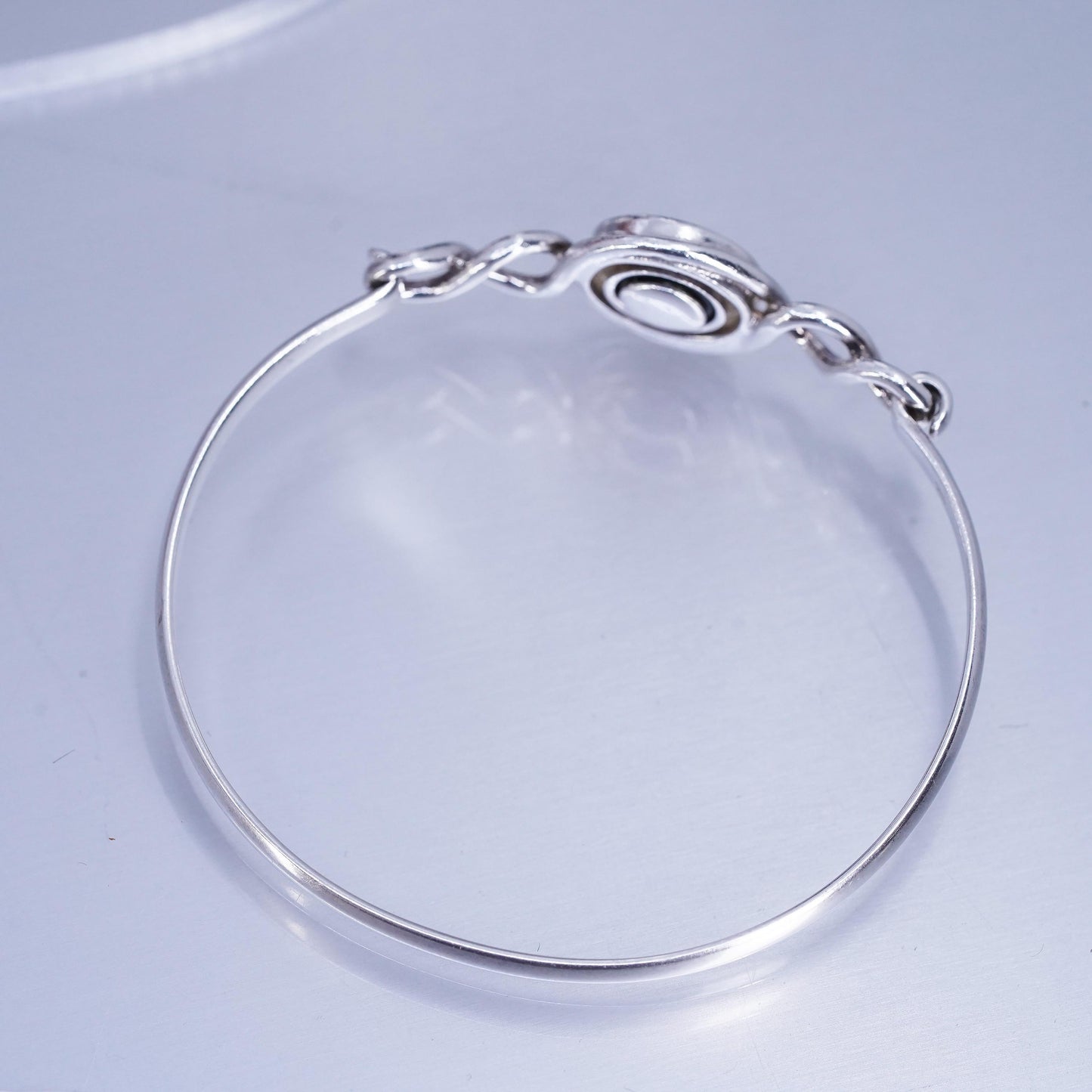 7”, Sterling 925 silver bracelet, hinged interchangeable bangle crystal inlay