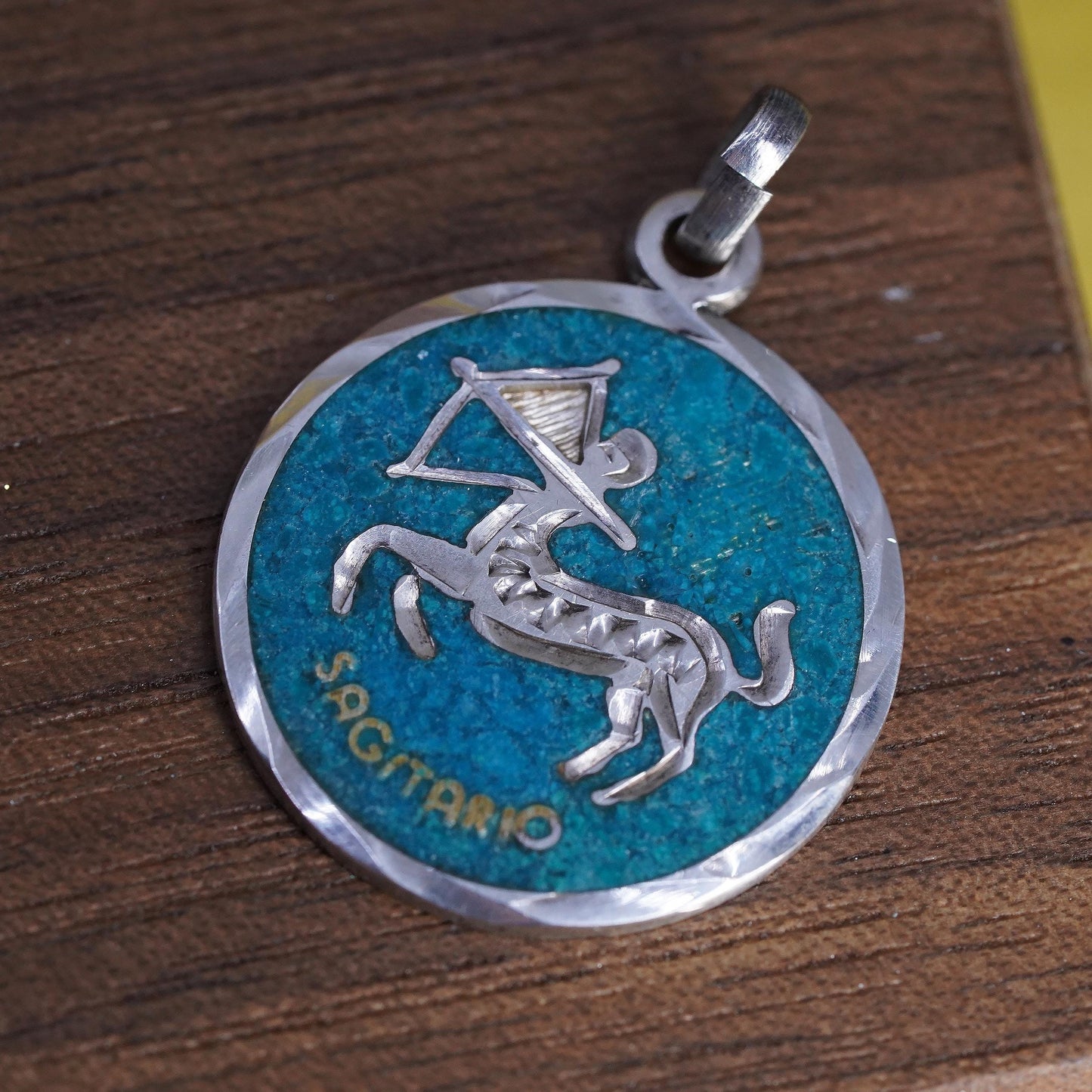 Sterling Silver Sagittarius Zodiac Pendant Turquoise Archer Medallion 925 Charm