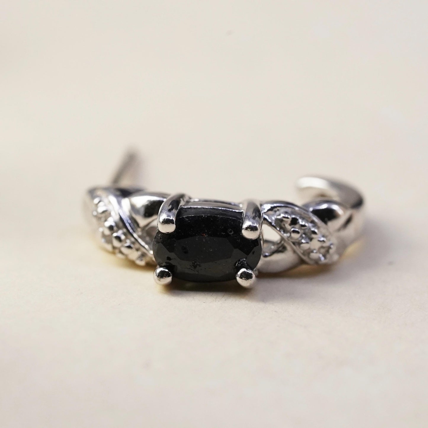 Vintage single 1 earring. Sterling 925 silver huggie stud with diamond spinel