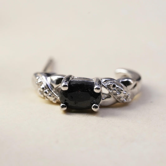 Vintage single 1 earring. Sterling 925 silver huggie stud with diamond spinel