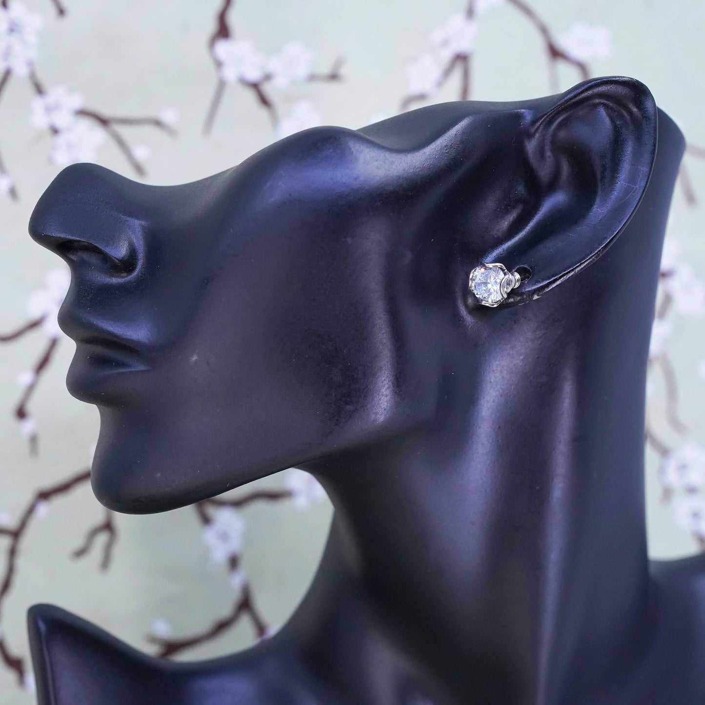 8mm, Vintage sterling silver cz studs, fashion minimalist 925 earrings