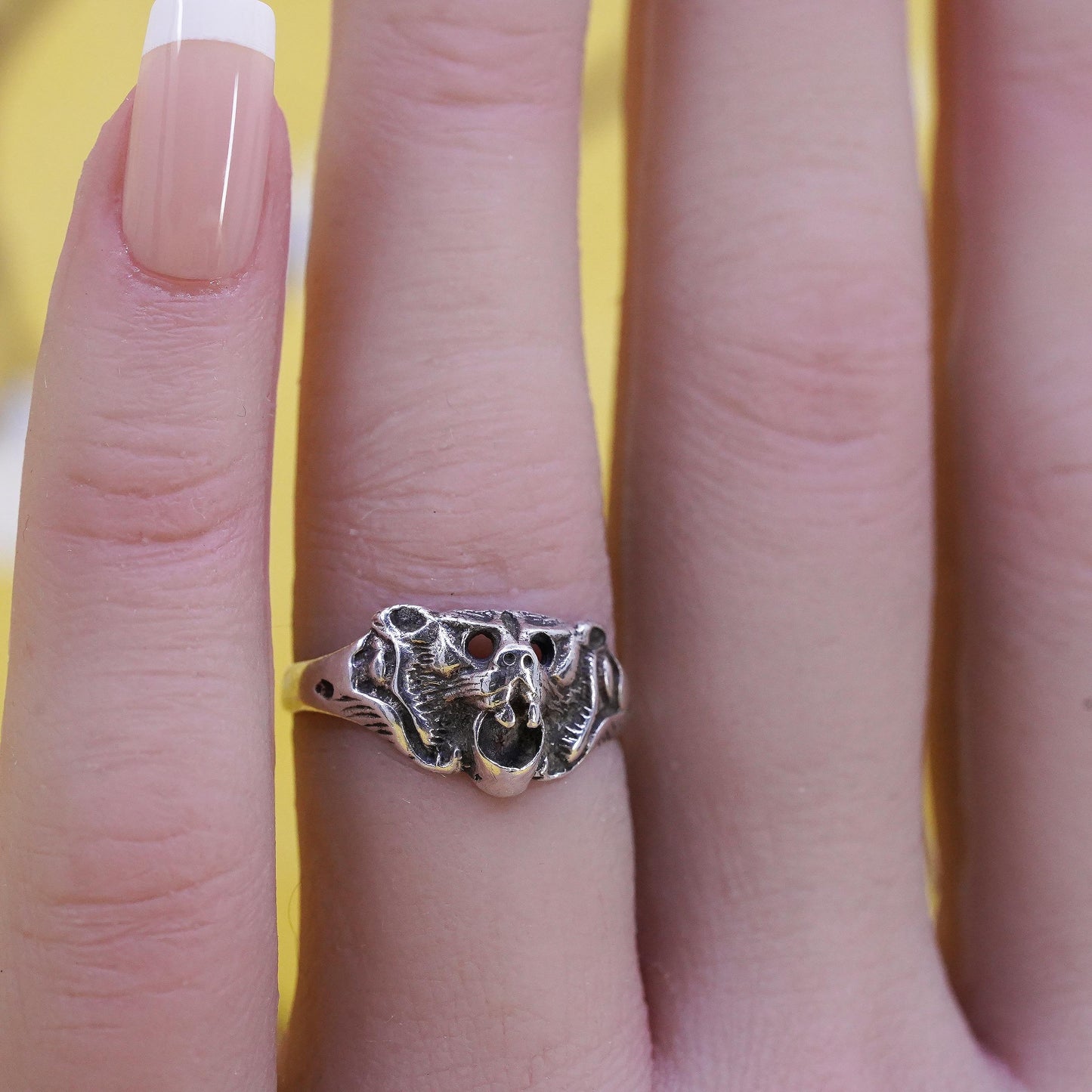 Size 6.5, VTG Sterling Silver 925 Bat Ring, Gothic Vampire Bat Statement Ring