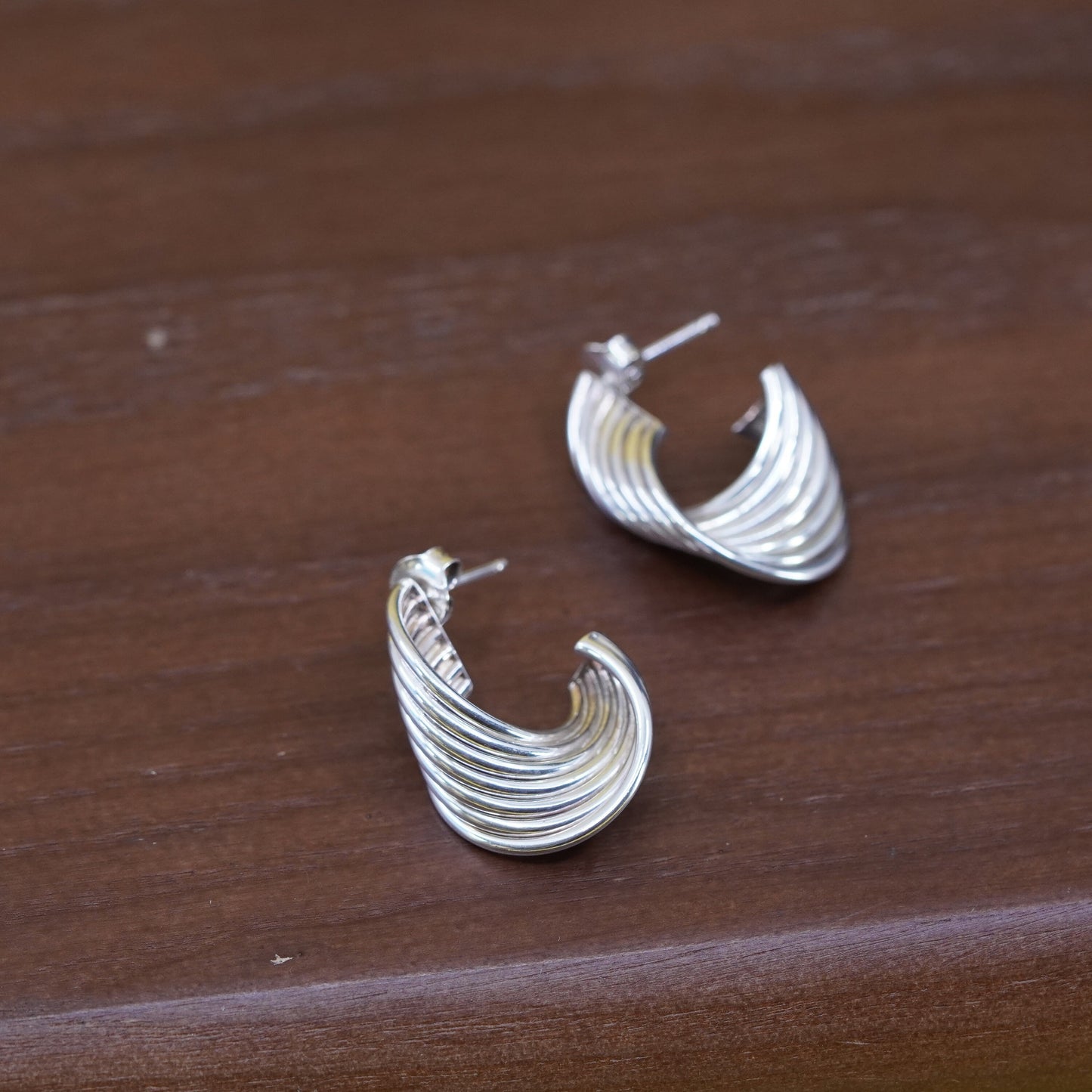 1”, vintage modern Sterling silver earrings, 925 twisted huggie studs