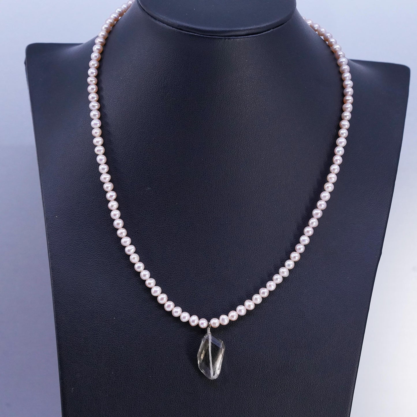 18+2", Ollie Sterling 925 silver necklace freshwater pearl smoky quartz pendant