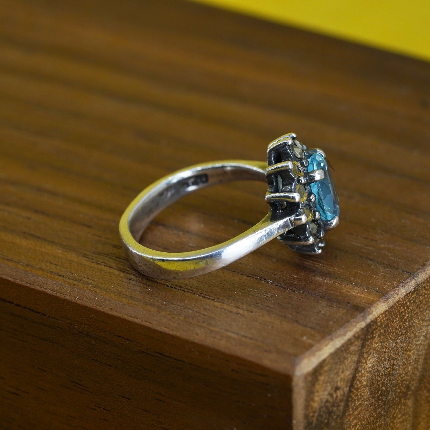 Size 6.25, Sterling silver 925 handmade ring with blue crystal