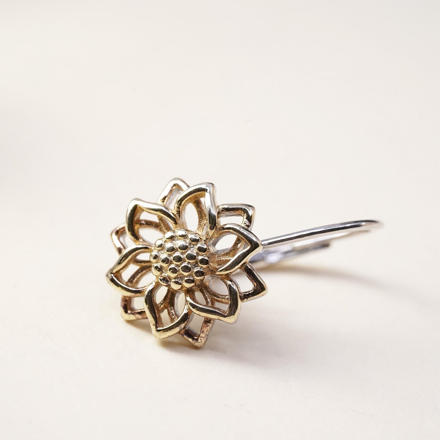 Vintage Two tone sterling silver 925 handmade single flower earring lever back