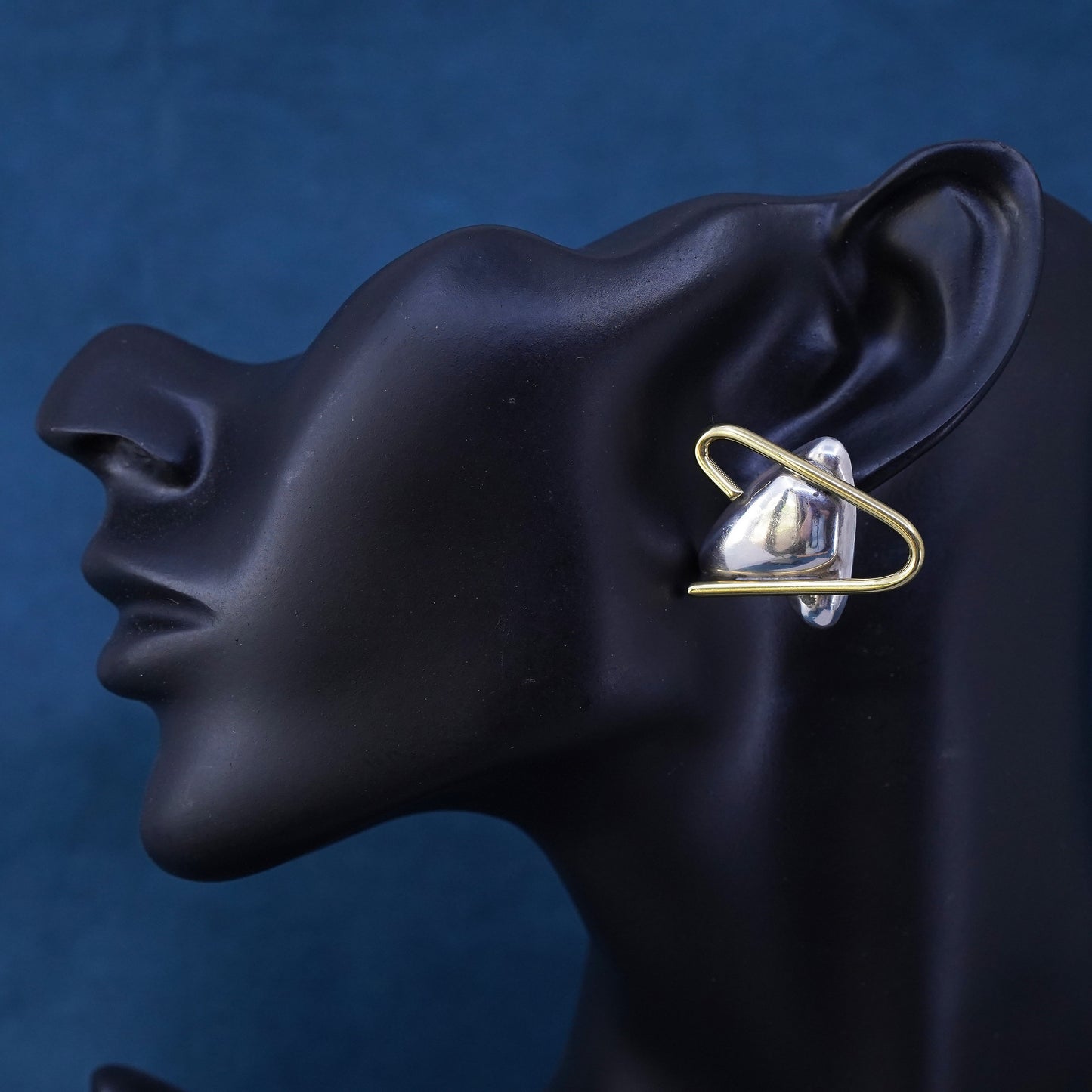 Vintage two tone Sterling silver handmade earrings, 925 studs with cable around