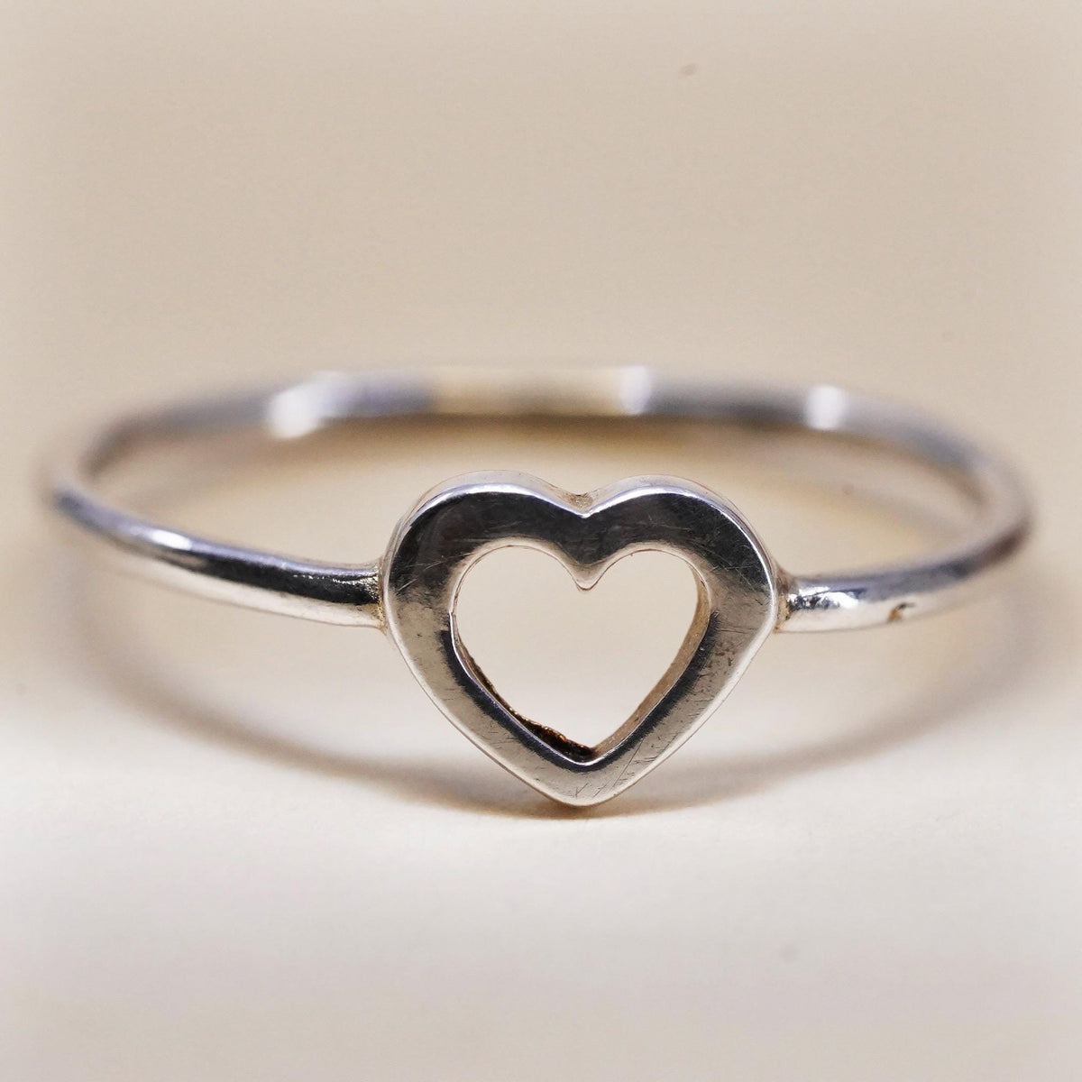 Size 5.75, Vintage sterling silver handmade stackable ring, 925 heart band