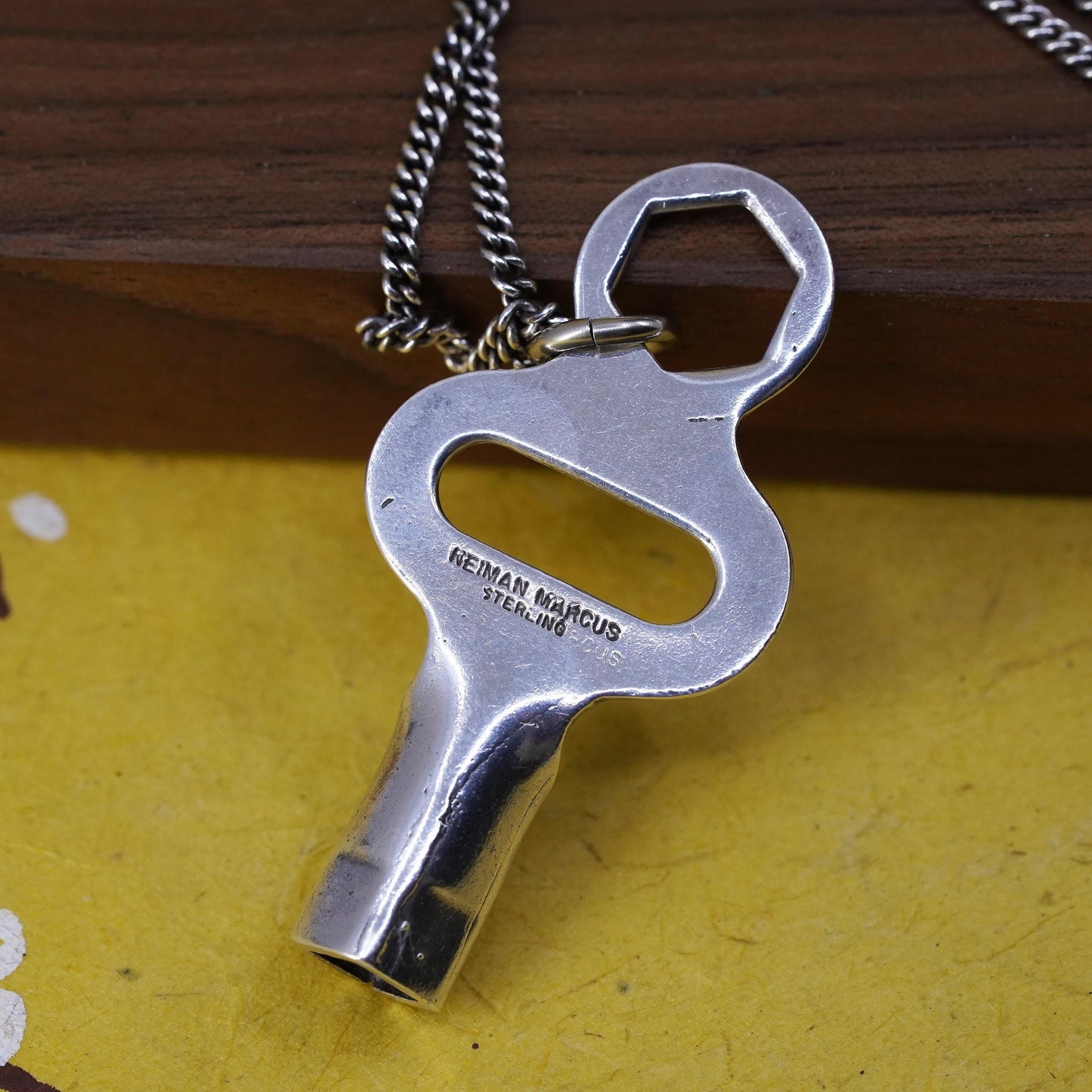 24”, Neiman MarcusSterling silver necklace, 925 chain monogram JRW key pendant