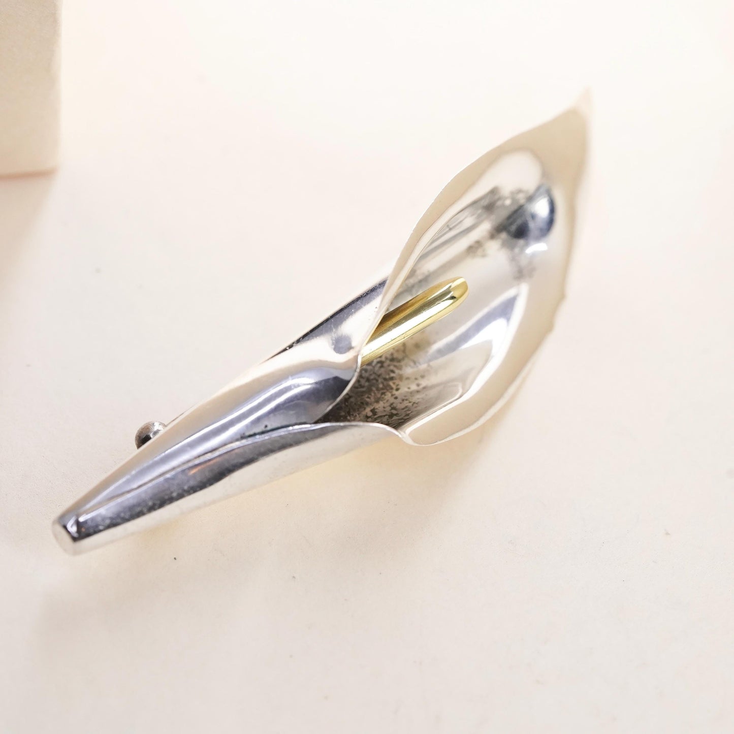 Mexico two tone Sterling 925 Silver Calla Lily Brooch Floral Pin Taxco Flower