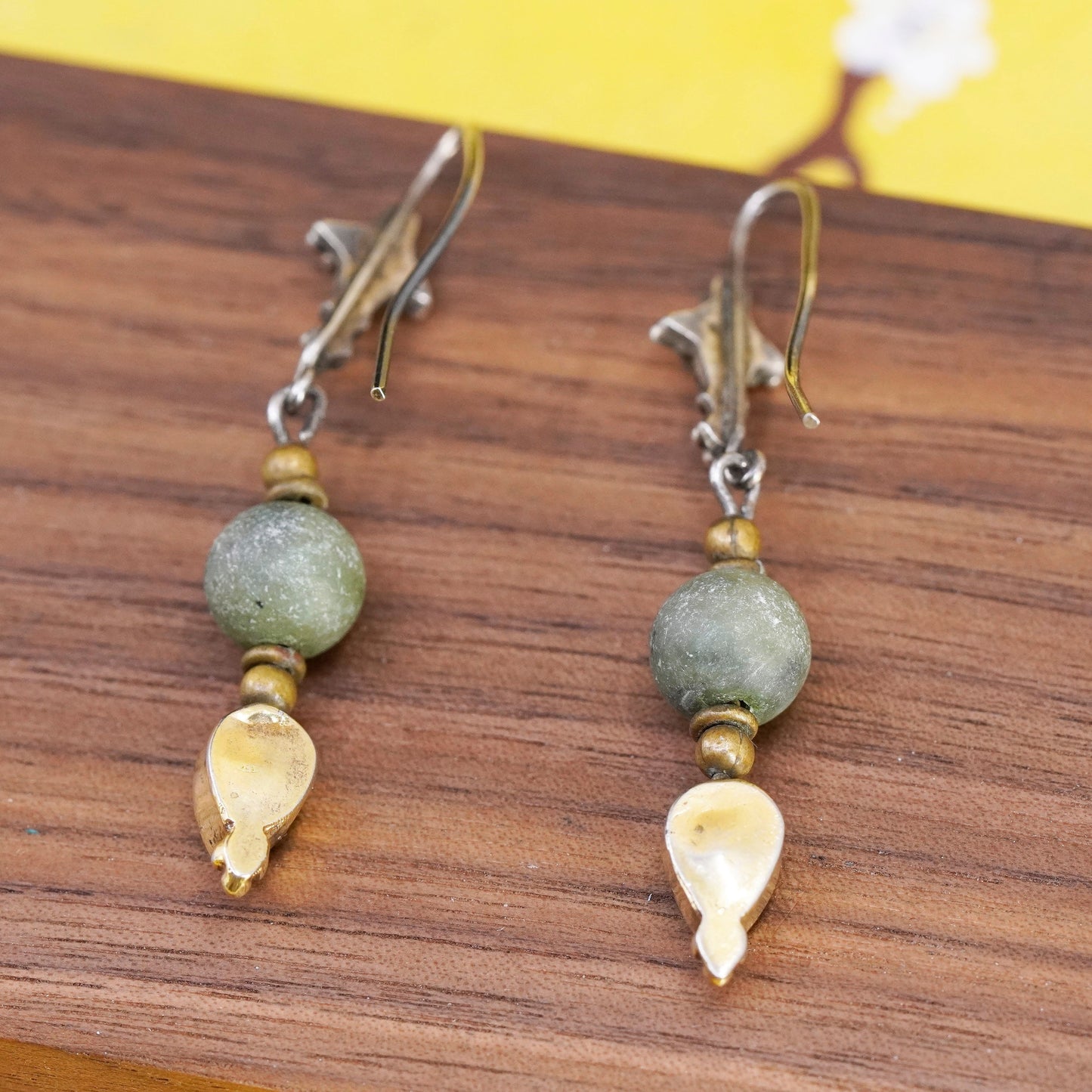 Vintage sterling silver 925 handmade cross earrings with teardrop jade