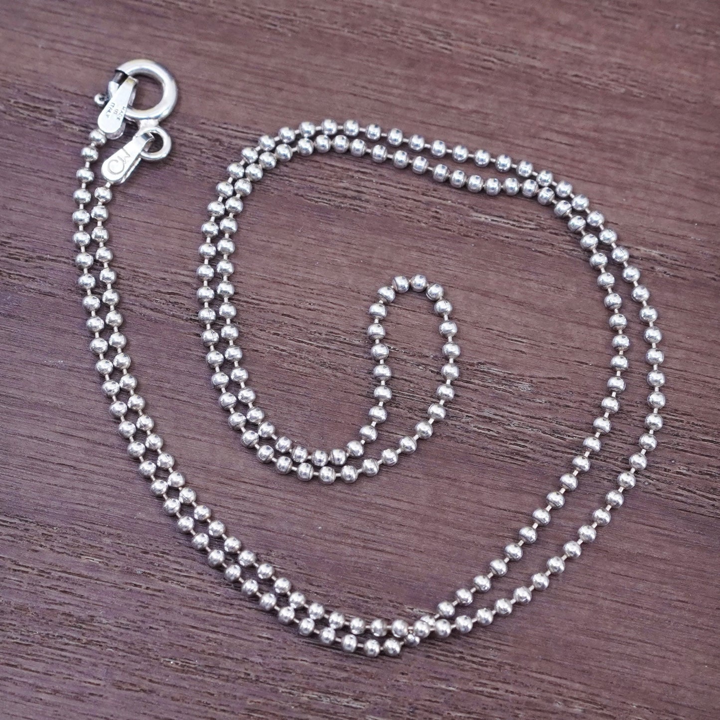 16”, 1mm, vintage Sterling silver beads necklace, 925 chain