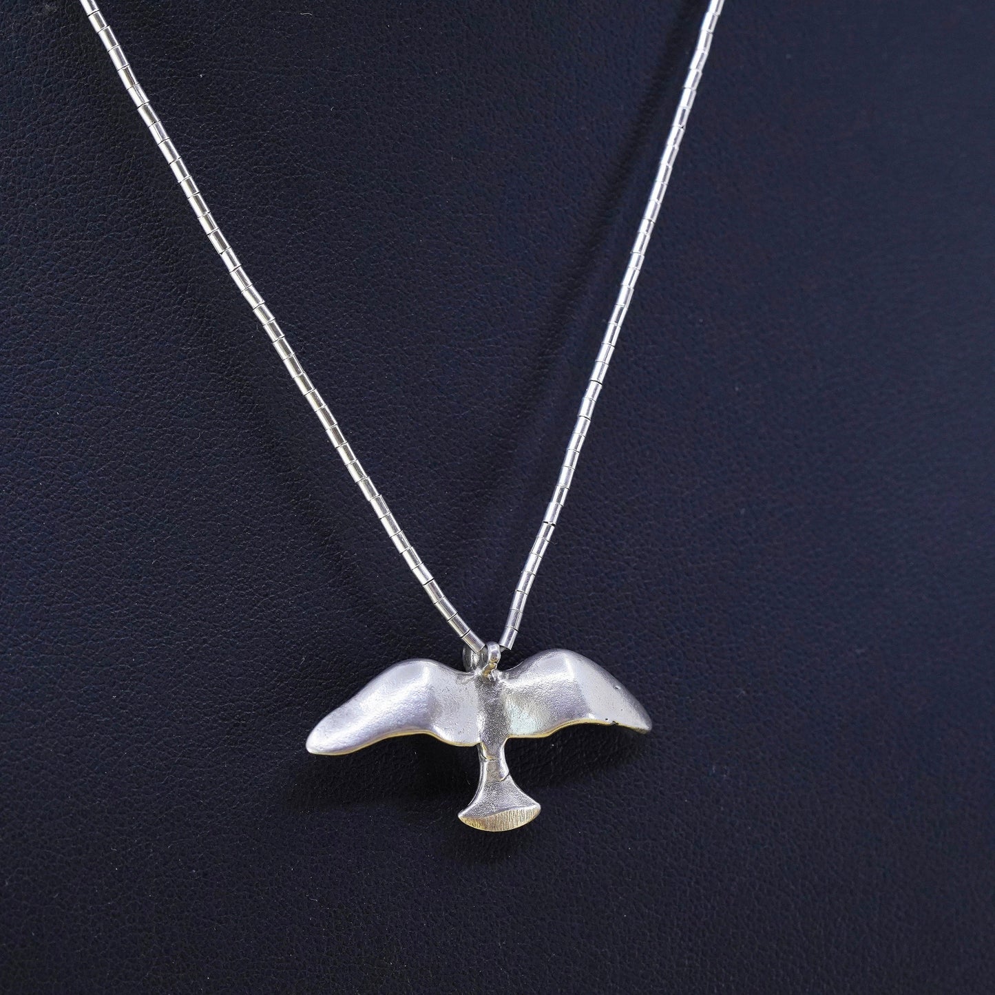16" Vintage Native American liquid silver necklace W/ bird, sterling 925 chain