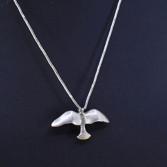 16" Vintage Native American liquid silver necklace W/ bird, sterling 925 chain