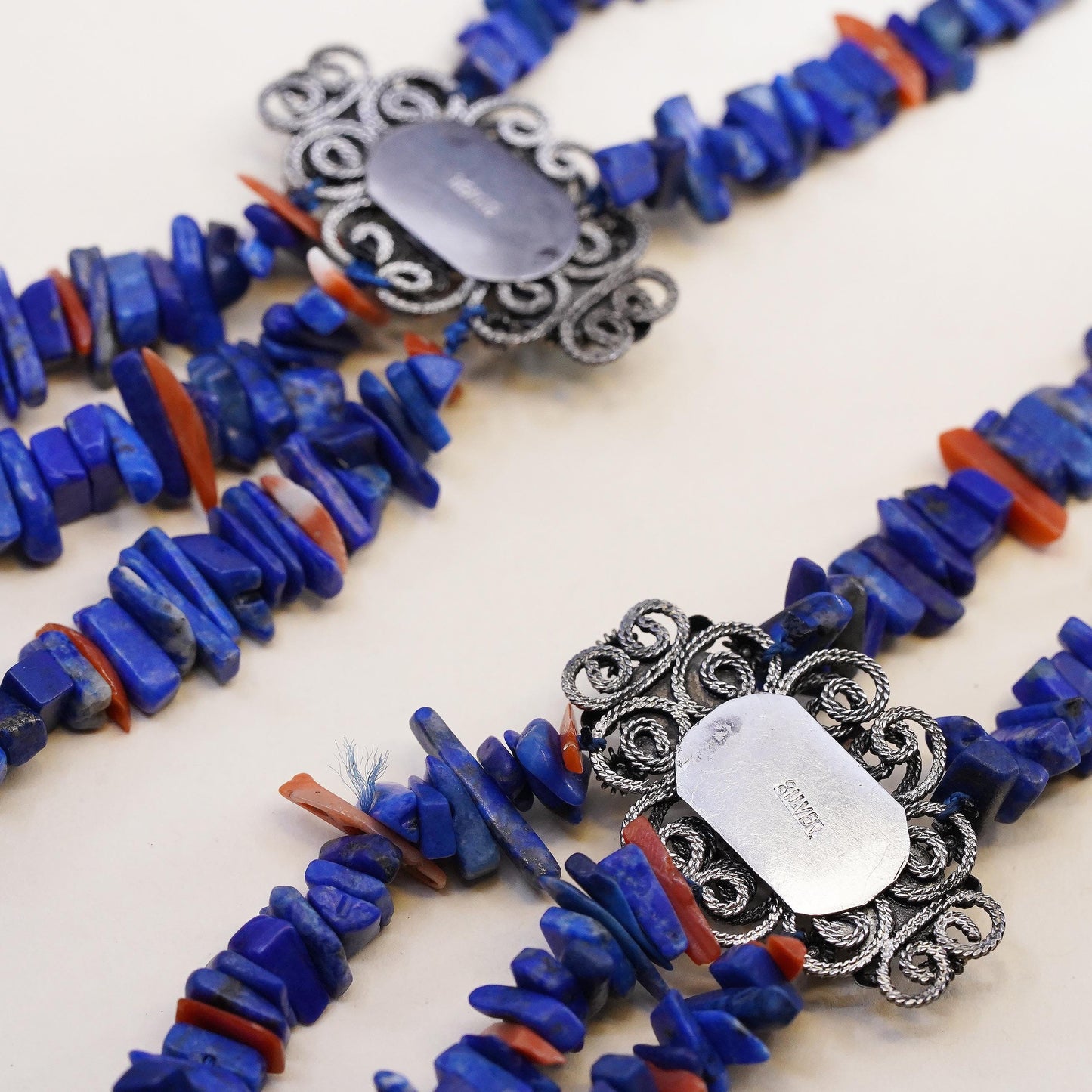 24", Native American Sterling Silver 925 Lapis Lazuli Turquoise Coral Necklace