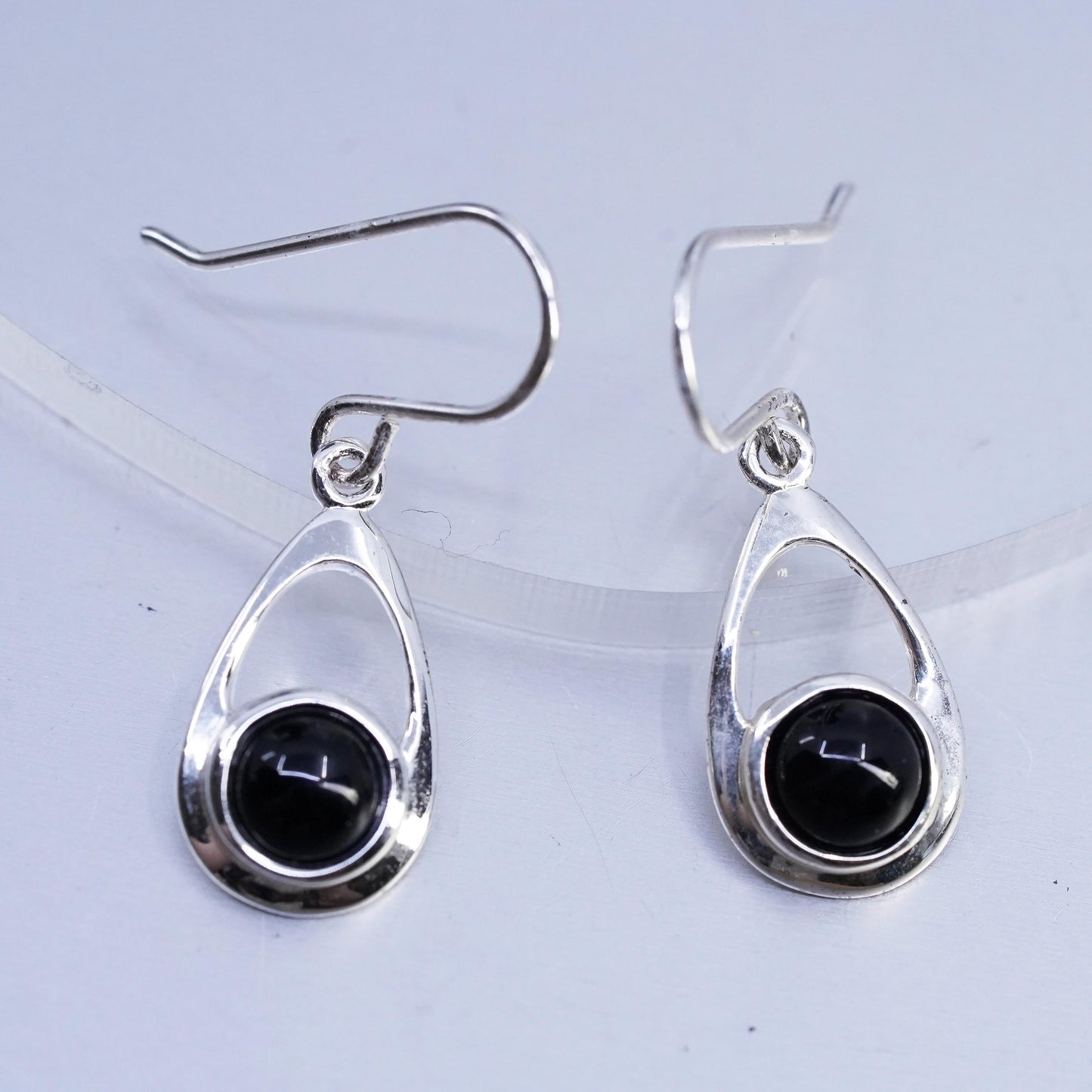 Vintage Sterling 925 silver handmade teardrop earrings with black onyx