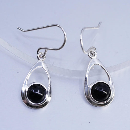 Vintage Sterling 925 silver handmade teardrop earrings with black onyx