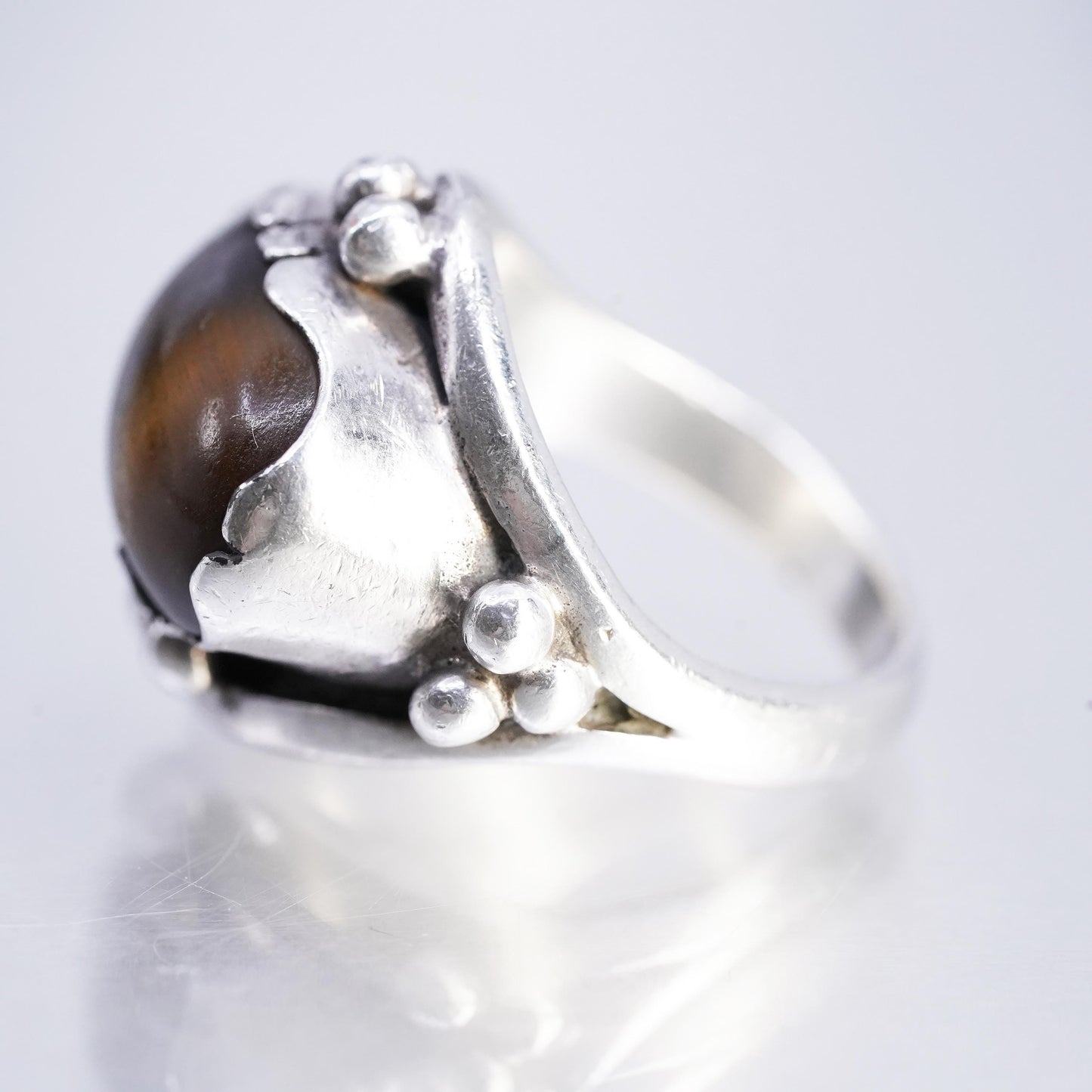 Size 6.75, vintage Sterling 925 silver handmade ring with golden tiger eye